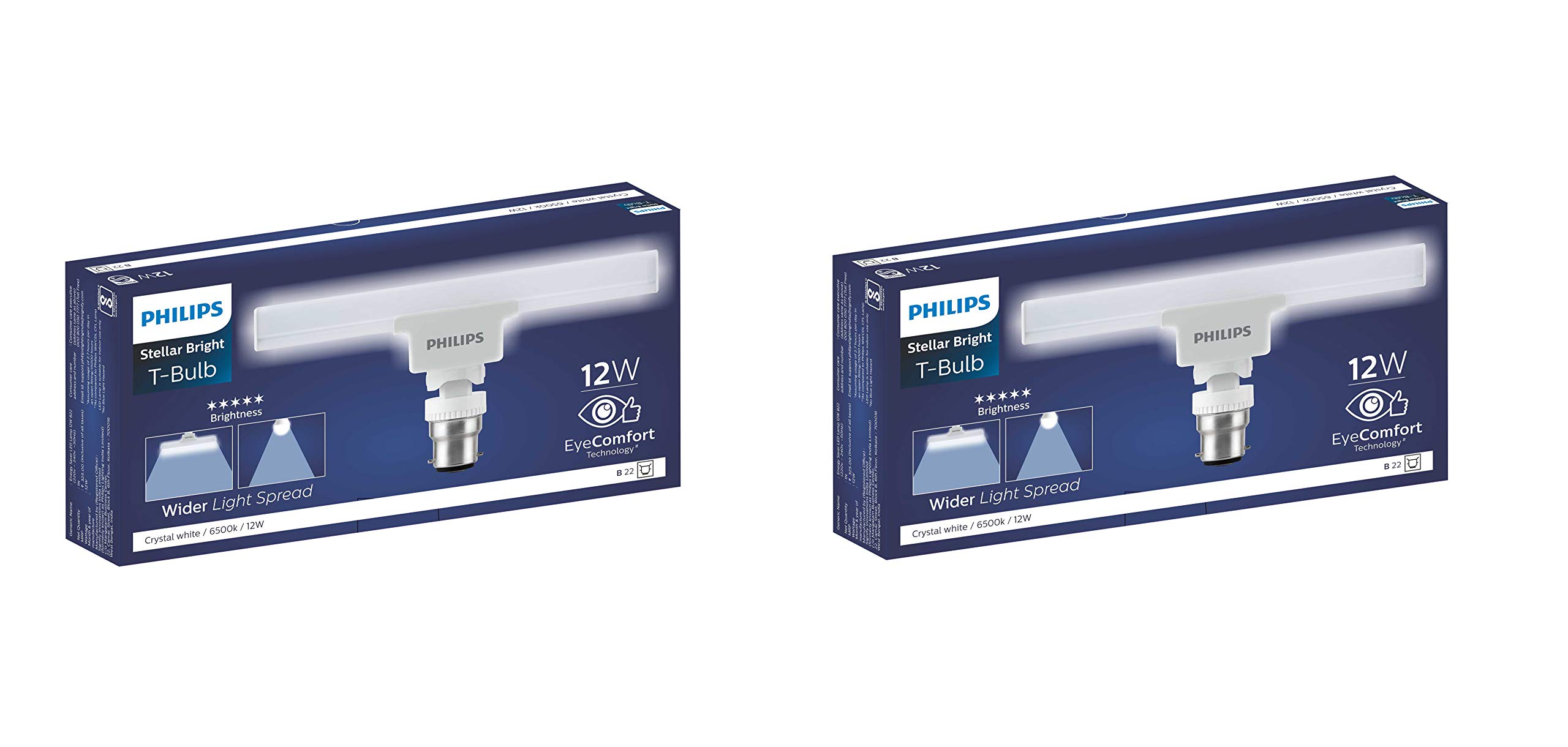 Philips Stellar Bright 12W B22 LED T-Bulb,1080lm,Cool Day Light, Pack of 2 LED Bulbs