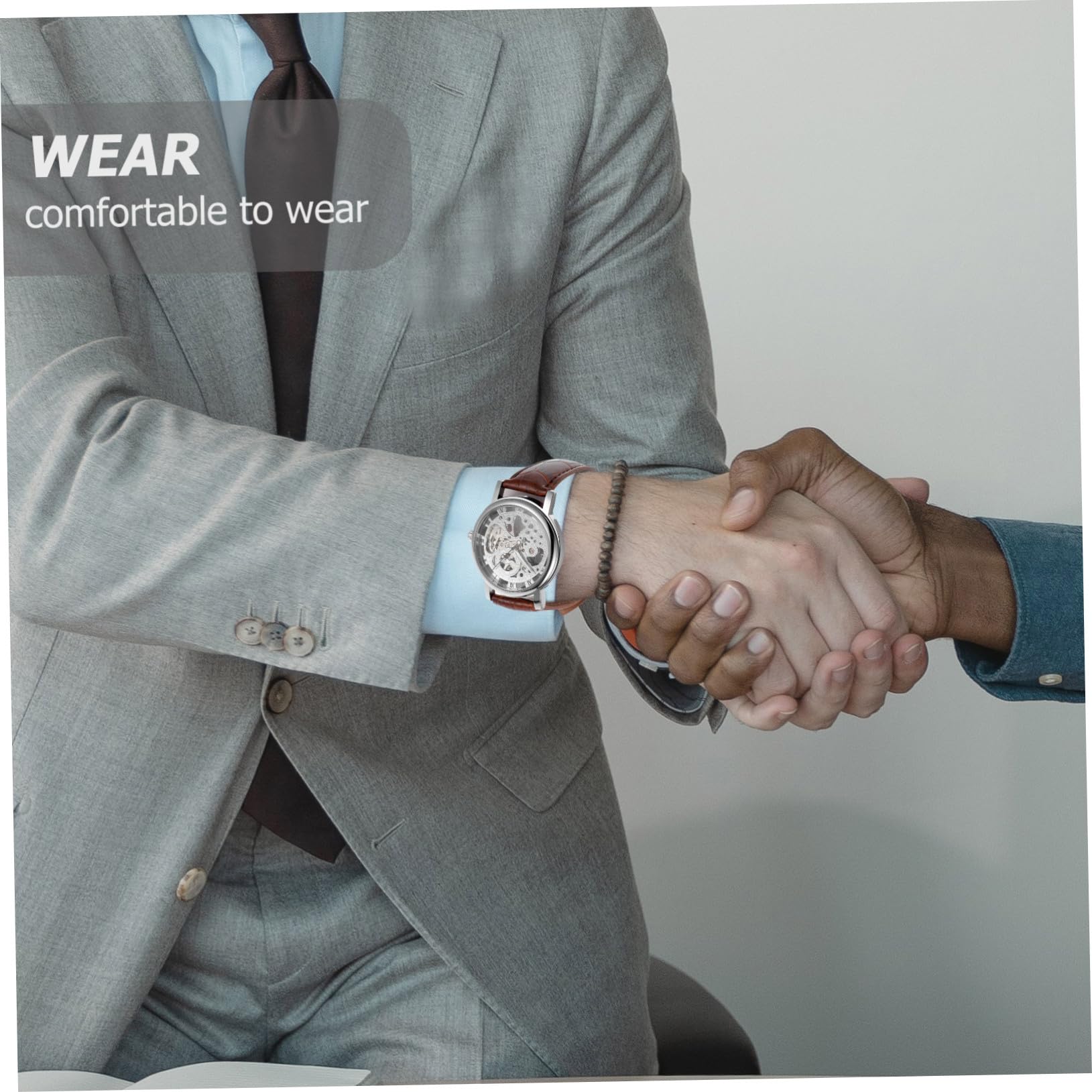 Healvian Winner Orologio Meccanico Manuale con Rotondo Cinturino PU Regolabile Marrone e Cassa Preciso e Design