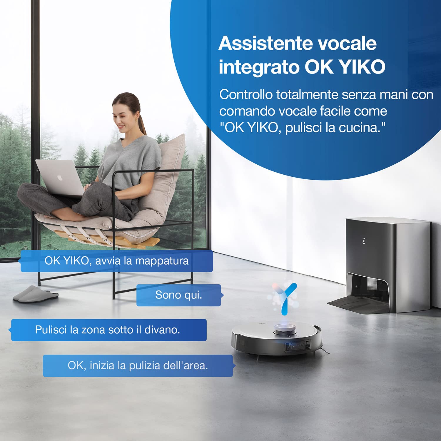 ECOVACS DEEBOT X1 OMNI, Robot Aspirapolvere con Funzione Lavaggio, Stazione di Pulizia Multifunzionale, Autopulizia Automatica, 5000pa, Rilevamento Ostacoli 3D, Batteria 260min, Assistente Vocale Yiko