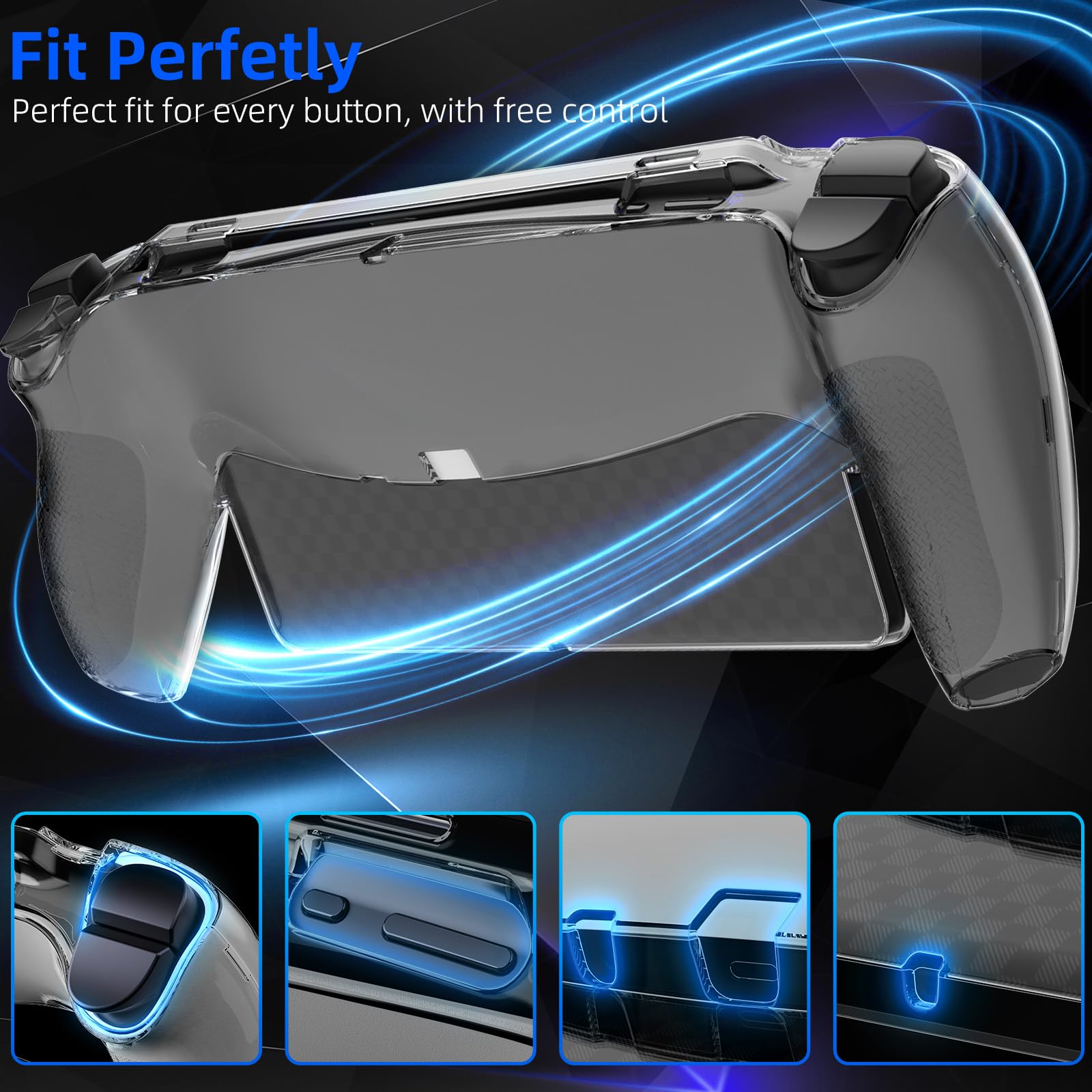 HEYSTOP Carcasa Compatible con Playstation Portal, Funda a Prueba de Polvo para Playstation Portal, Accesorio PS5 Portal, contra Caídas y Arañazos, Protección Carcasa de Joystick (Negro Transparente)