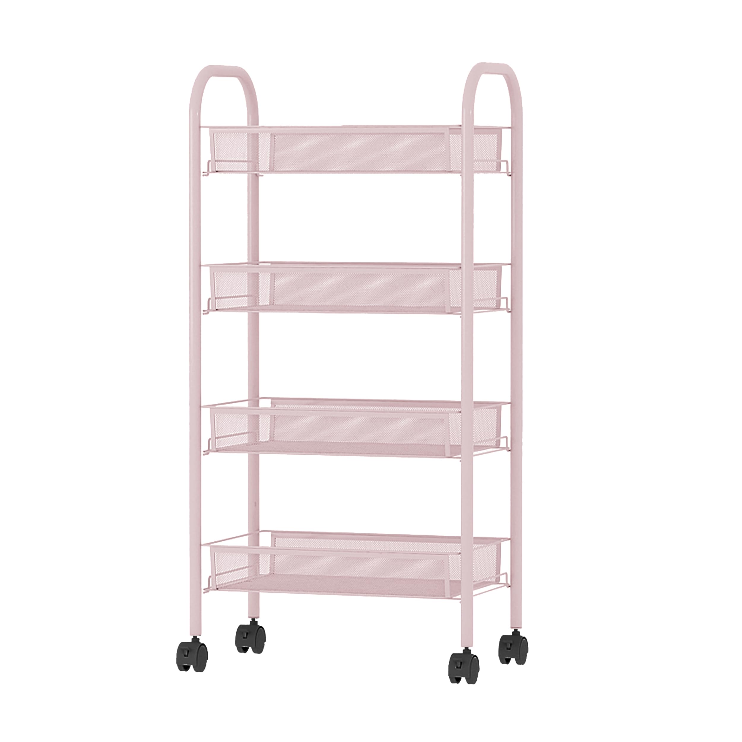 Xfzjchap Pink 3 & 4 Tier Metal Multipurpose Wheeled Storage Basket Trolley Utility Carts. (, 4 Tier)