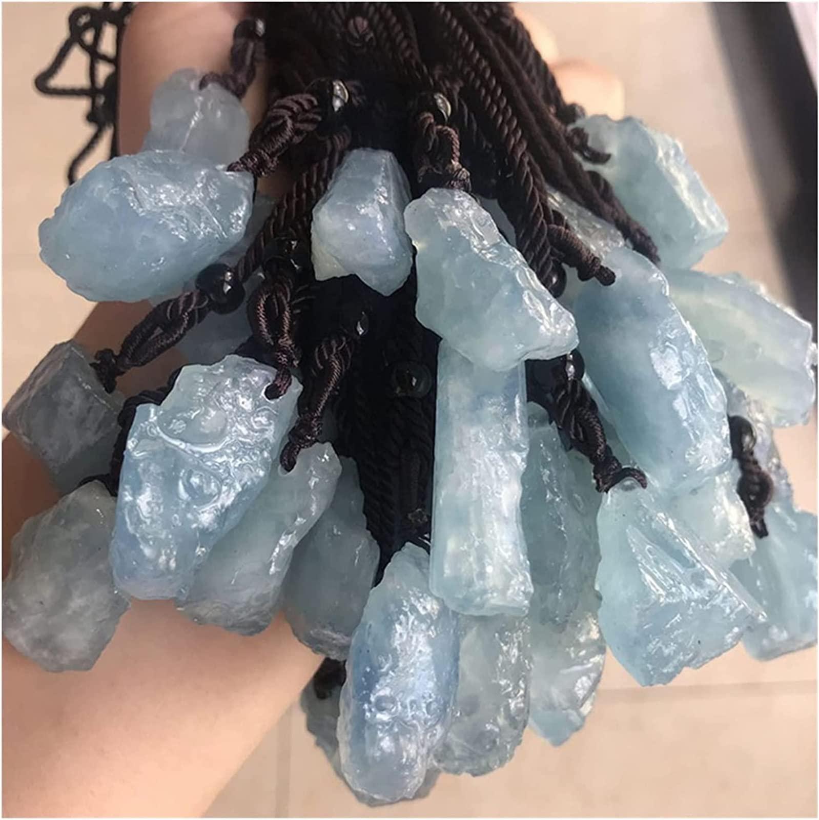 Pendentif Quartz Naturel Aigue-Marine Brute - Collier Pierre De Guérison Reiki, Artisanat Unique (Bleu)