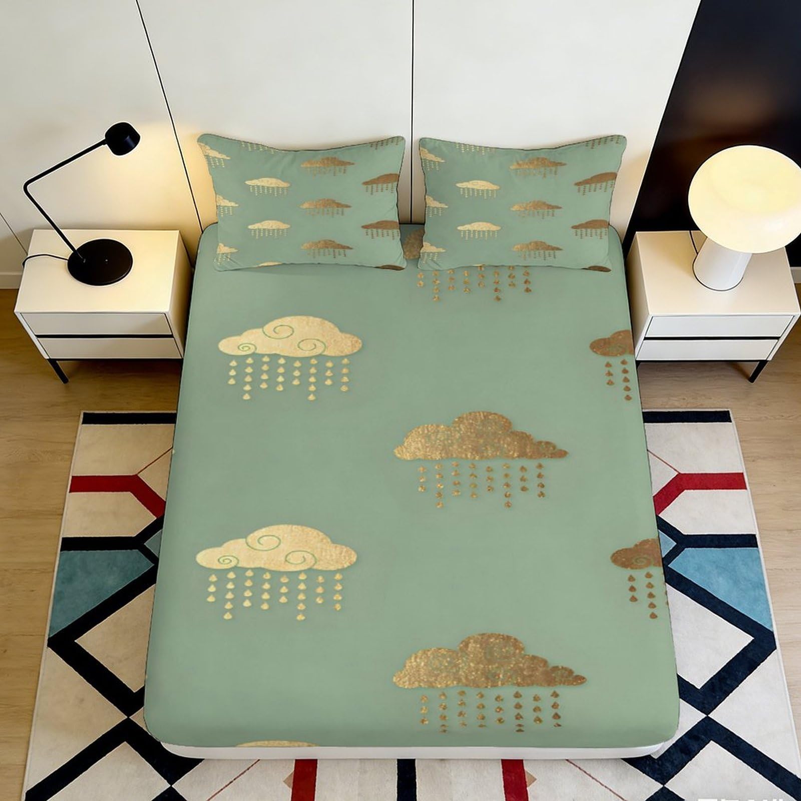 3D Printed Cloud Pattern Fitted Sheet Soft Touch Microfiber Bedroom Decor, Wrinkle Resistant, Apartment Bedding 90x200x25cm