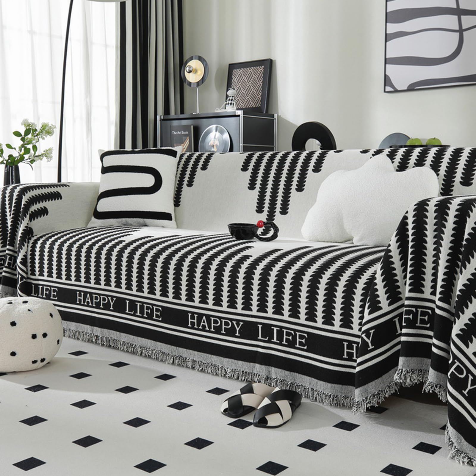 Plaid Ou Jeté De Canapé Lavable Housse De Canapé en Forme De L/U 1/2/3/4 Places Couverture De Canapé en Chenille Serviette De Canapé Universelle pour Chaise Et Lit(180X320cm,Black)