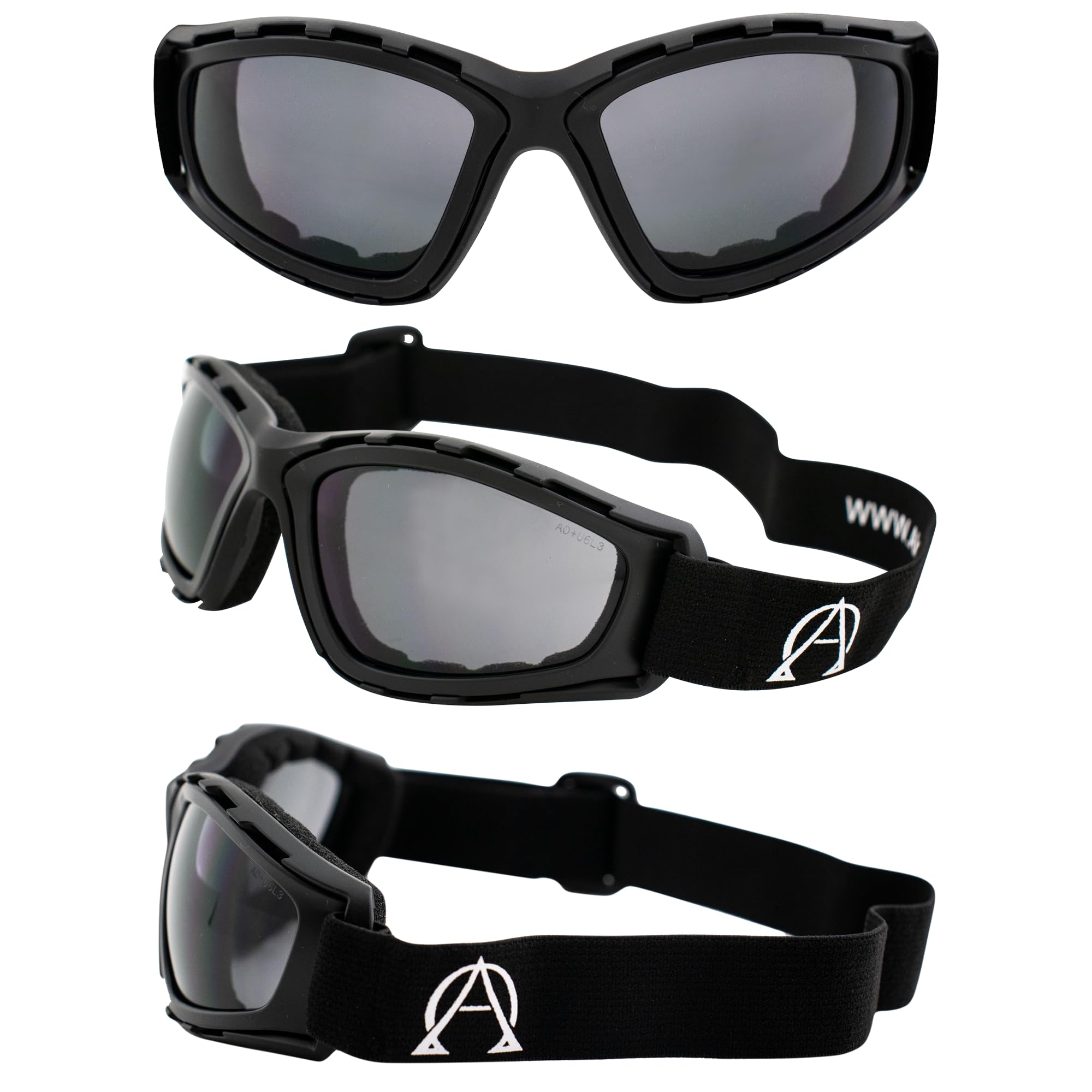Alpha Omega Sport & Moto Occhiali di Sicurezza Equitazione Z87.1 Wraparound Imbottito Nero Telaio w/Smoke Lens