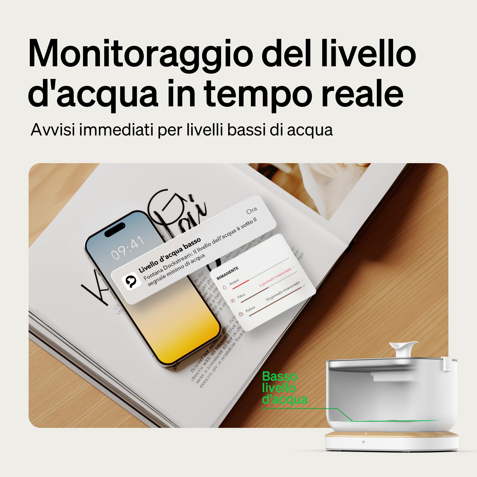 PETLIBRO Fontanella per Gatti con App, 2.4 GHz WiFi Dockstream 2,5L Fontana con Statistiche sull'Assunzione d'Acqua, Ultra Silenziosa, Distributore di Bevande con Vassoio in Acciaio Inossidabile