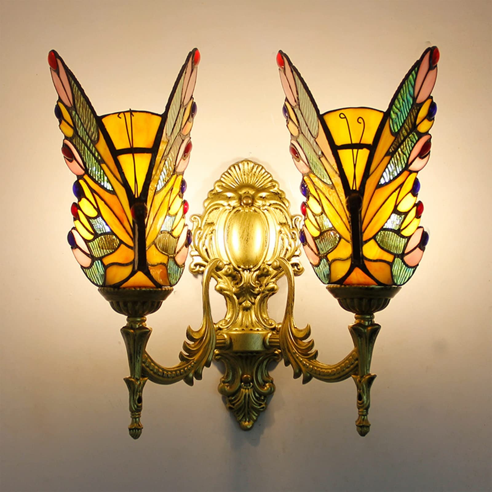 Thaoxl Lámpara de pared de estilo Tiffany con mariposa de vidrieras para iluminación interior