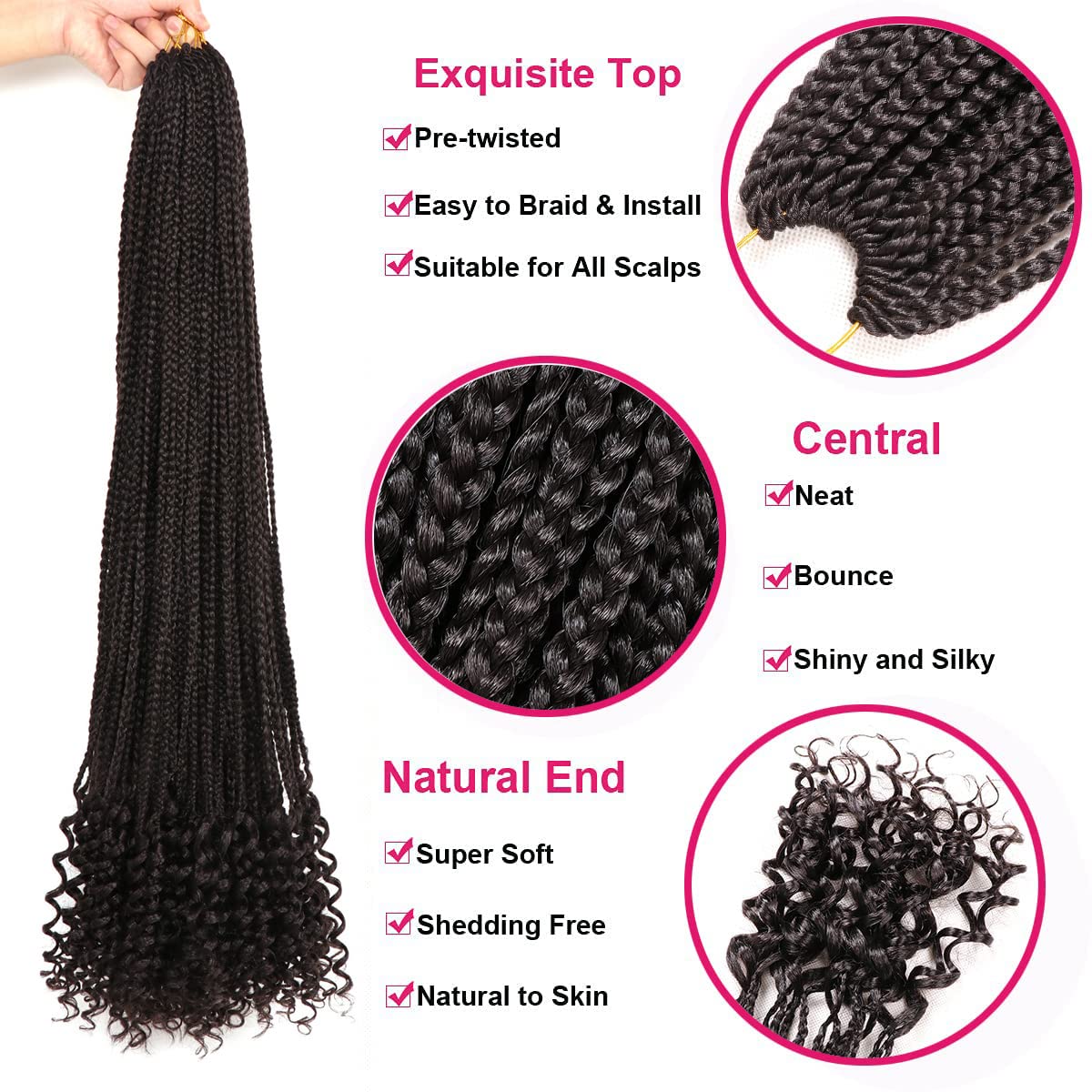 6 opakowań warkoczy bokserskich 76 cm, warkocze do włosów z kręconymi końcówkami, w stylu boho, warkocze bokserskie, warkocze Crochet Braids Hair for Black Women Three Tone Ombre (30 cali (zestaw 6),