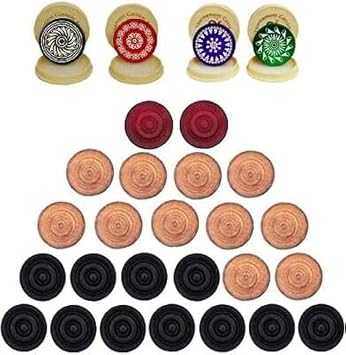 Carrom Board Wooden & Acrylic Coins and Striker Set, 24 Coins 2 Strikers