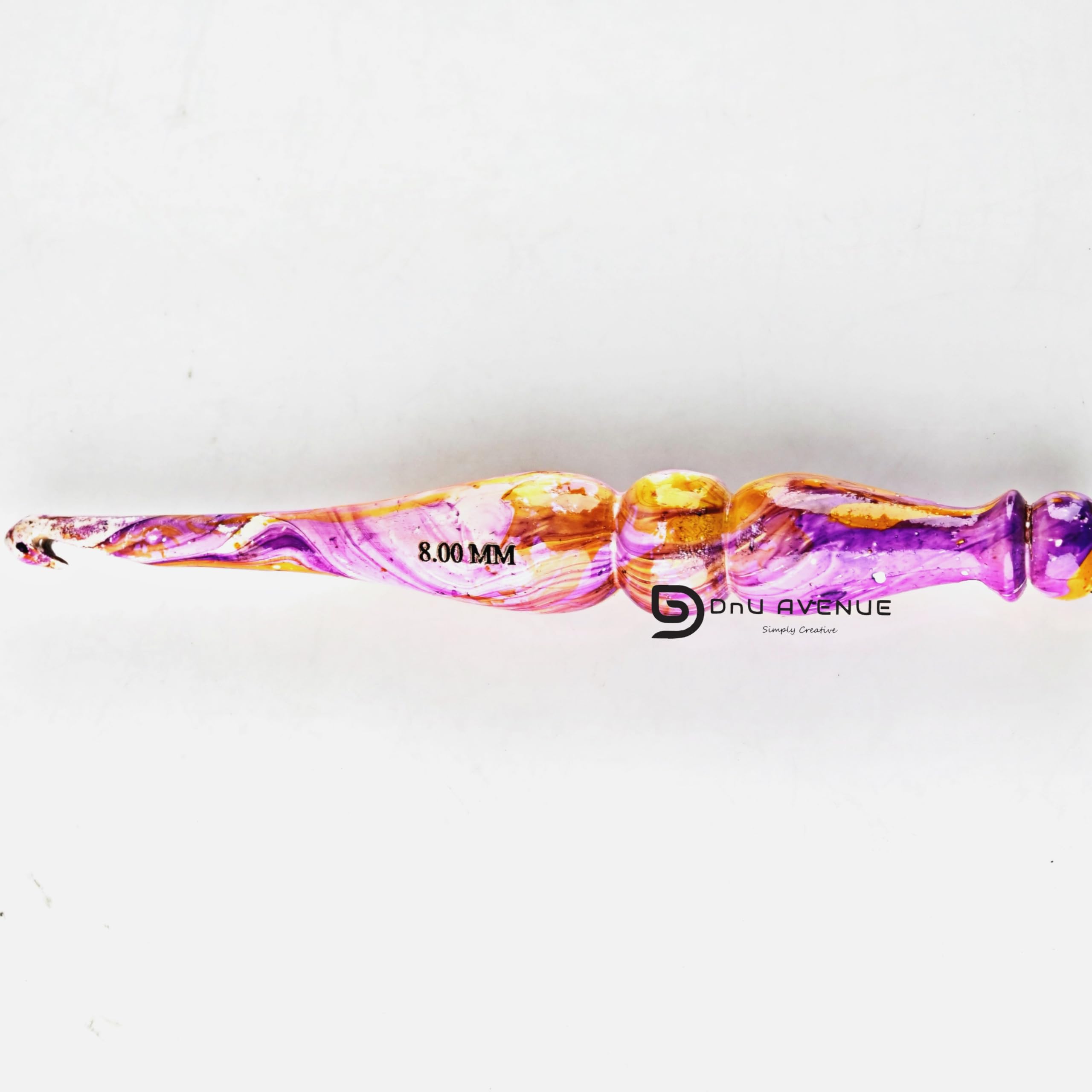 DnU Avenue Set di 1 uncinetto ergonomico in legno, fatto a mano, per mani artritiche, sostenibili e leggeri, in legno di sheesham (8,0 mm, rosa e arancione)