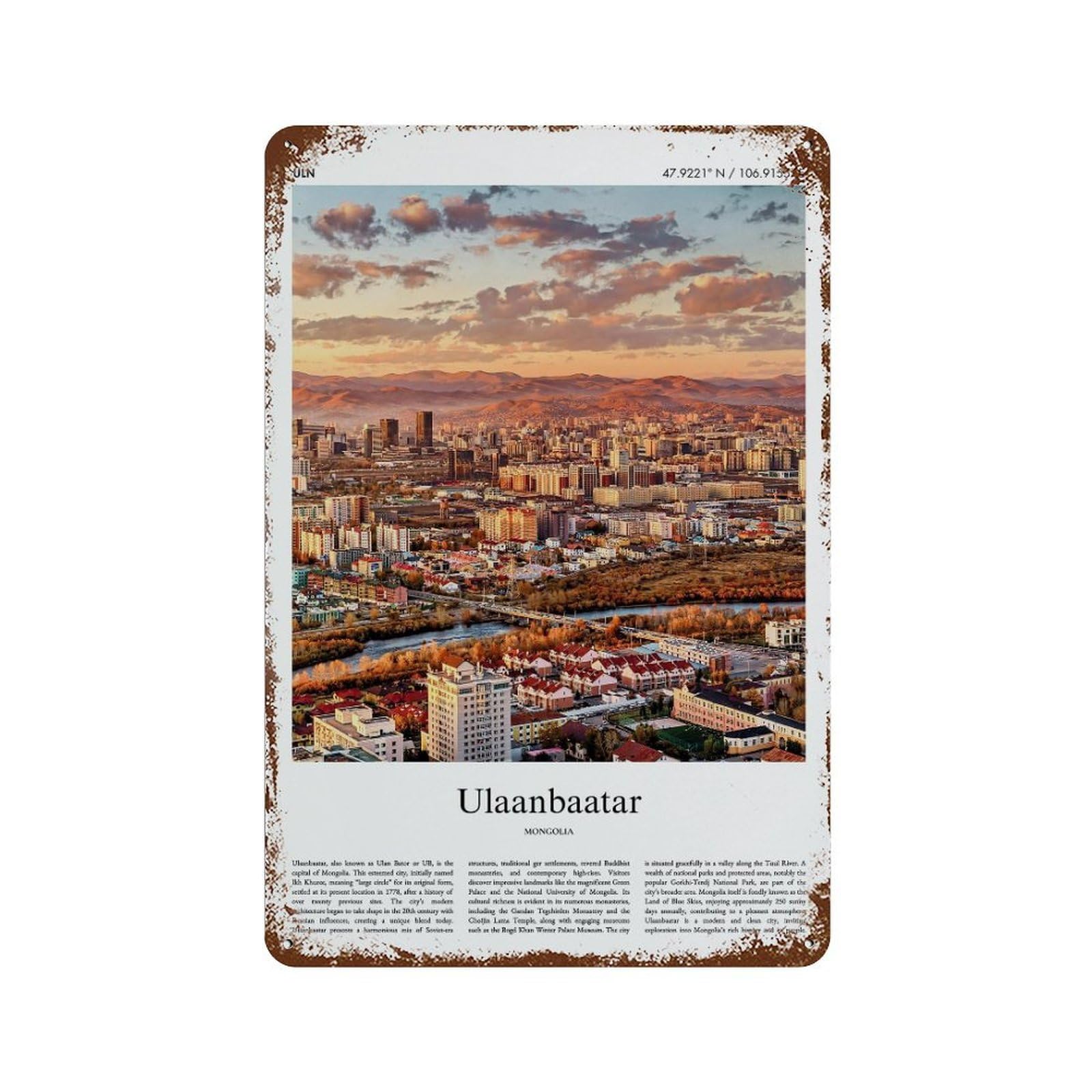 xiaoxiaoshen Ulaanbaatar Mongolia City Scenery Wall Decor Art Metal Tin Poster Modern Home Decor Art Home Bar Shop Decorations Vintage Sign 30x20cm