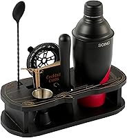 Vista 1 de Cocktail Shaker Set with Unique Car-Shaped Wooden Stand,Bartender Kit with 24oz Shaker,Jigger,Muddler,Mixing Spoon,Strainer & Recipe
