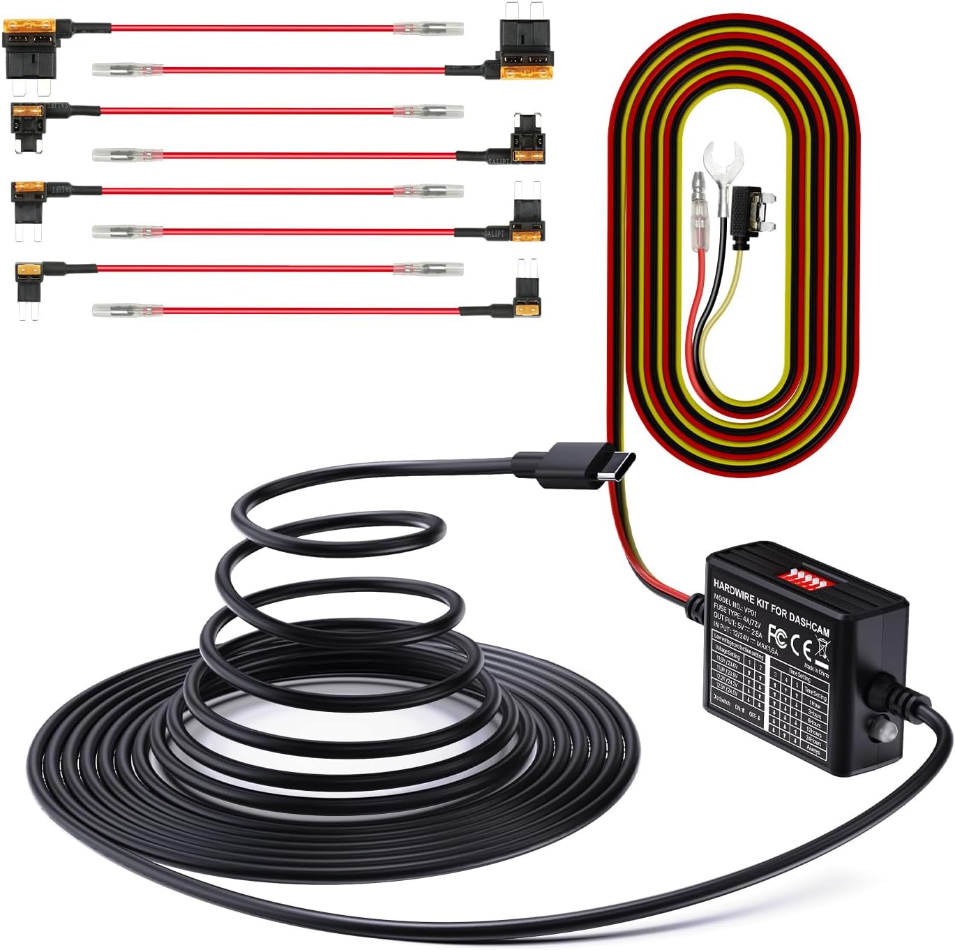 5-Level Adjustable Acc Hardwire Kit for Dash Cam,14.8ft USB C for Parking Mode, 12V-24V to 5V for E1 Pro,N4(S),N4 ProS,N5(S),E360,S1 Pro(Max),N2X,E2