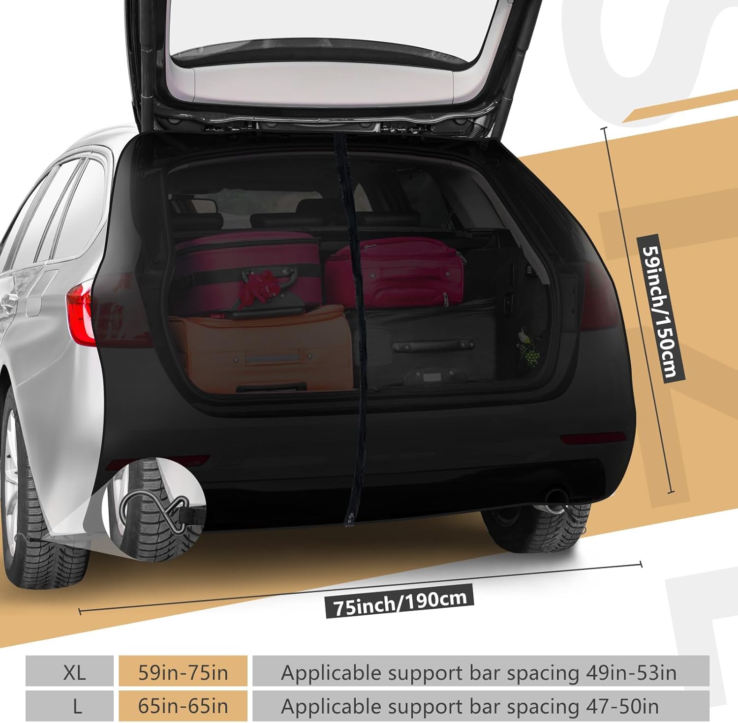 Yahenda Car Camping Net Tailgate Mesh Bug Screen Breathable Tent for UV MPV with Hook Magnetic Car Camping Accessories for Sun Protection Ventilation Privacy Protection(X-Large)