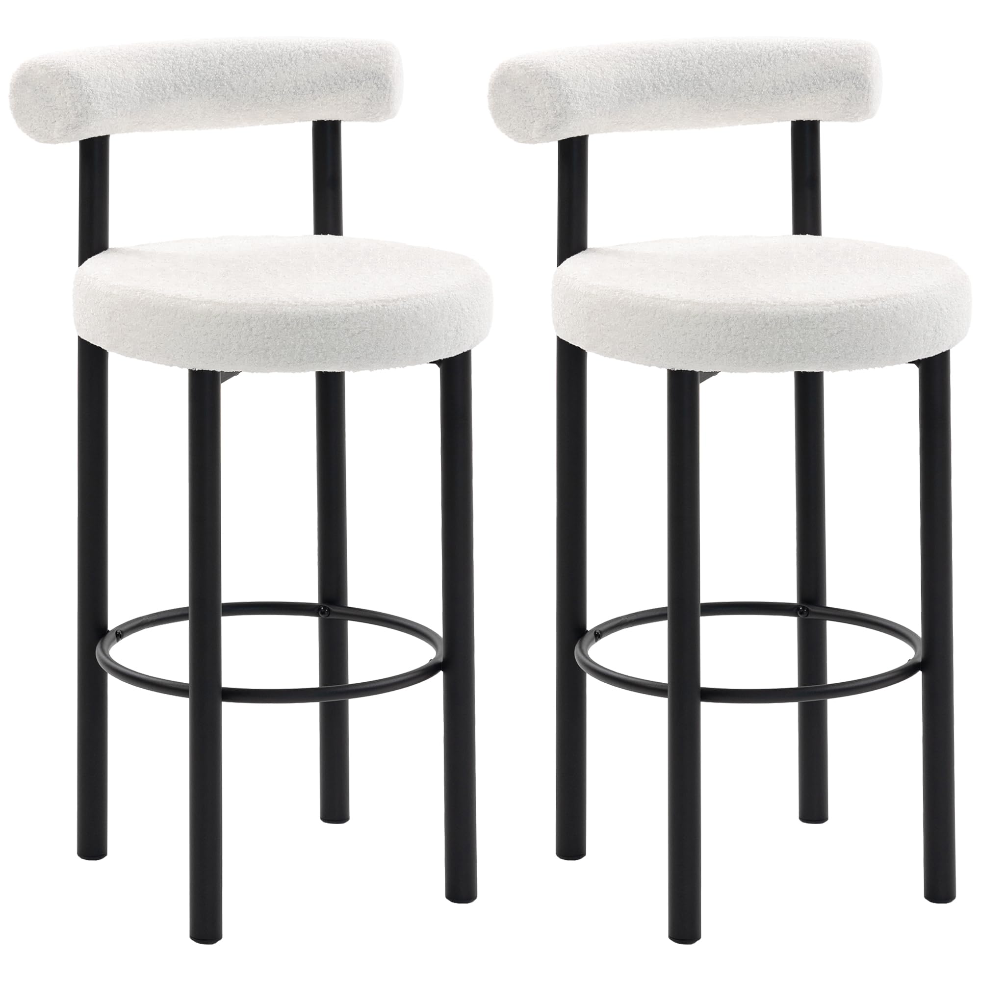 HOMCOM Lot de 2 Tabourets de Bar Tissu Bouclette 50 x 52,5 x 98 cm Blanc