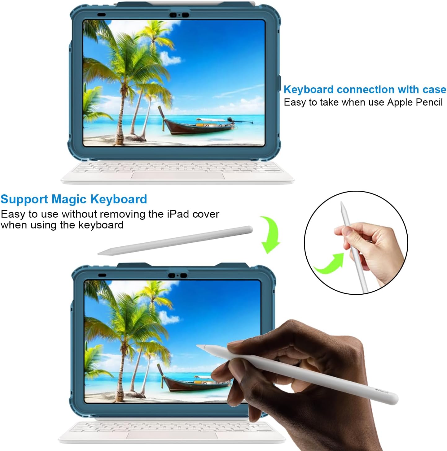 ShellBox Case iPad 10th Gen 10.9 inch Waterproof Case, Full-Body Heavy Duty Shockproof Protective Cover with Kickstand Built-in Screen Protector Pencil Holder Shoulder Strap