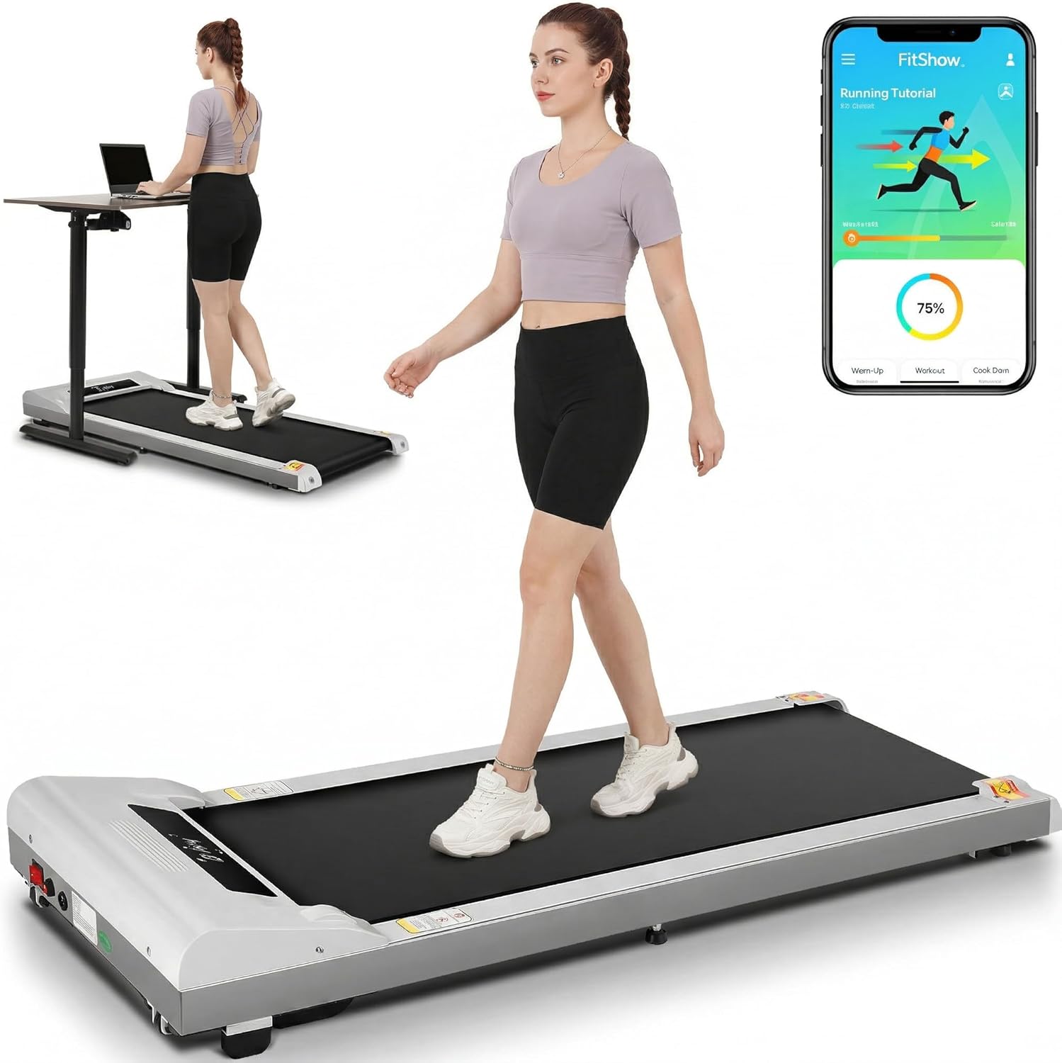 Caminadora Eléctrica 2.5HP Compacta con App y Control Remoto Color Gris