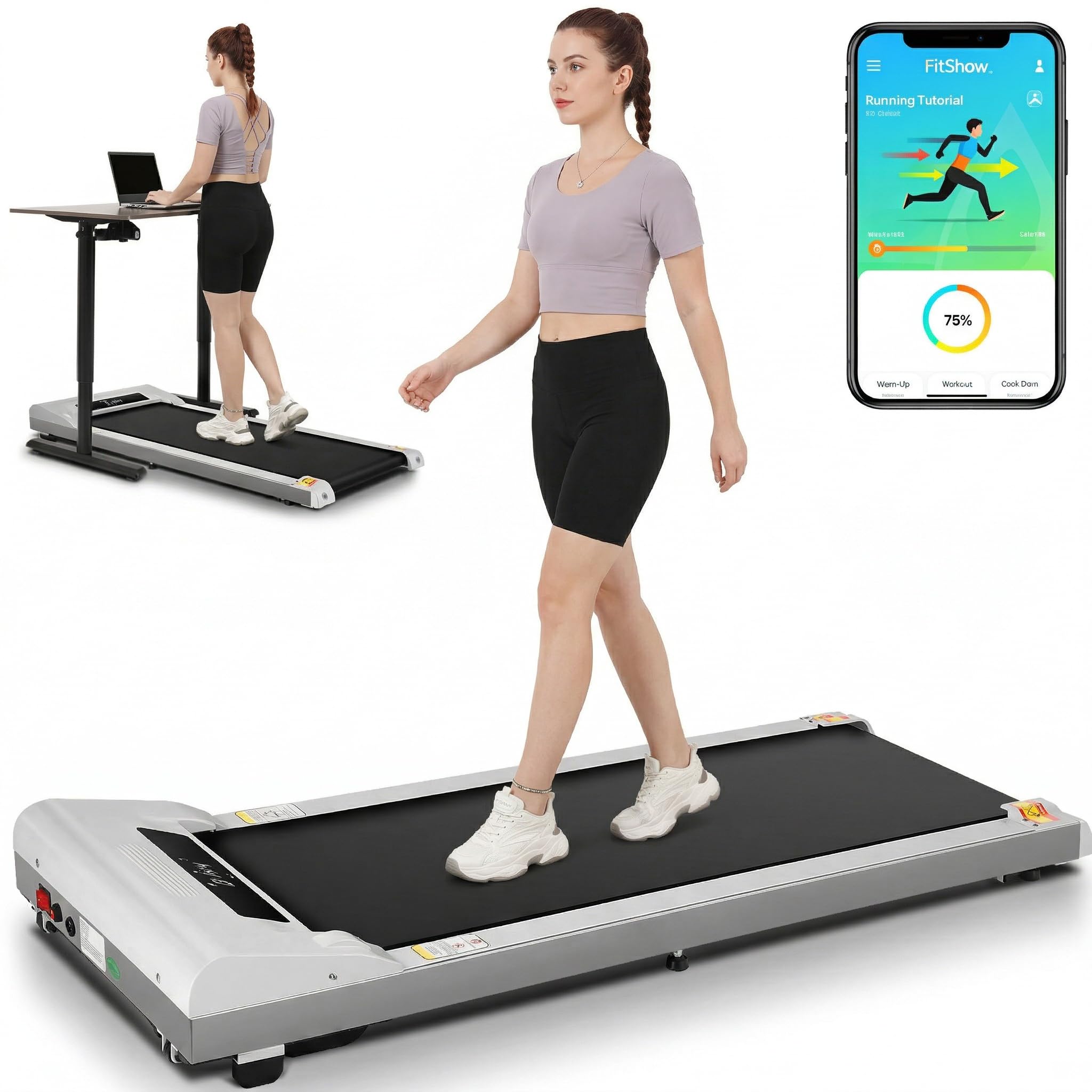 FUNMILY Walking Pad Treadmill Under Desk, 2.5HP Small Treadmill for Home/Office, 2026 Upgrade 3-in-1 Mini Treadmills with App, Remote Control, LED Display, 300 LBCapacity Gray