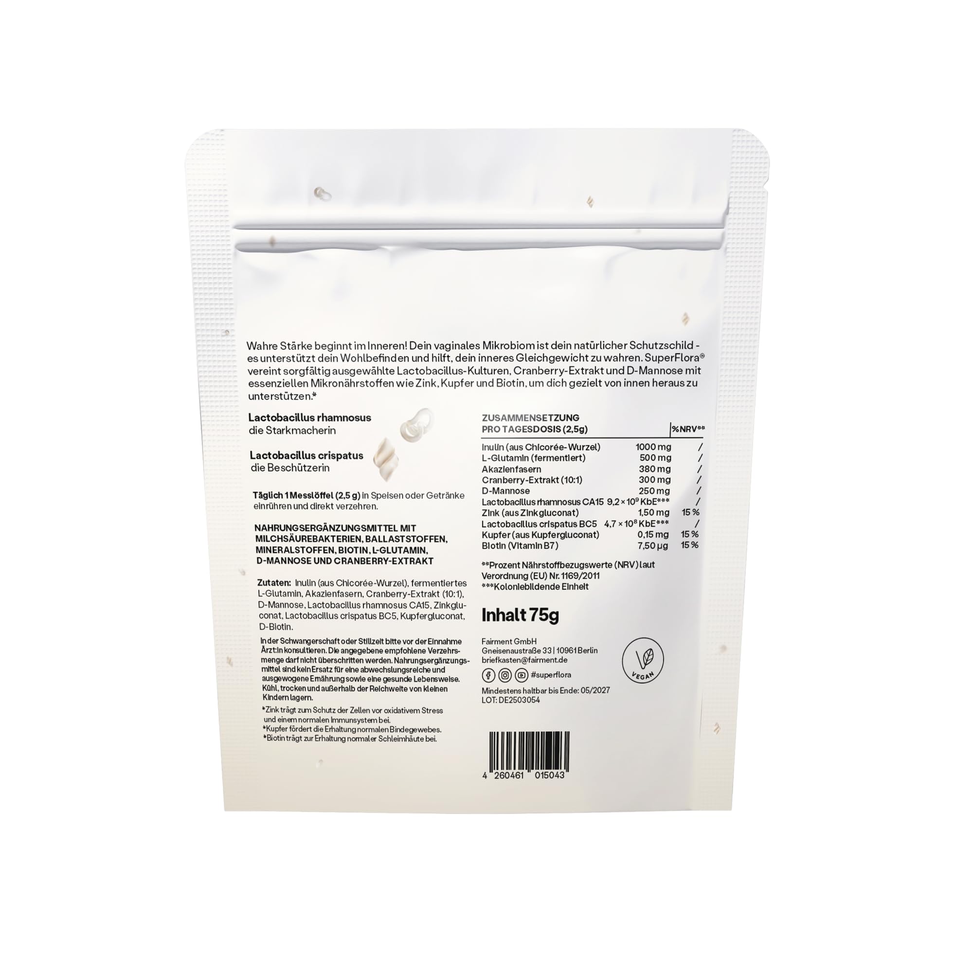 fairment SuperFlora® – für das weibliche Mikrobiom mit Inulin kombiniert Bakterienstämme mit Ballast- und anderen Nährstoffen, 75g