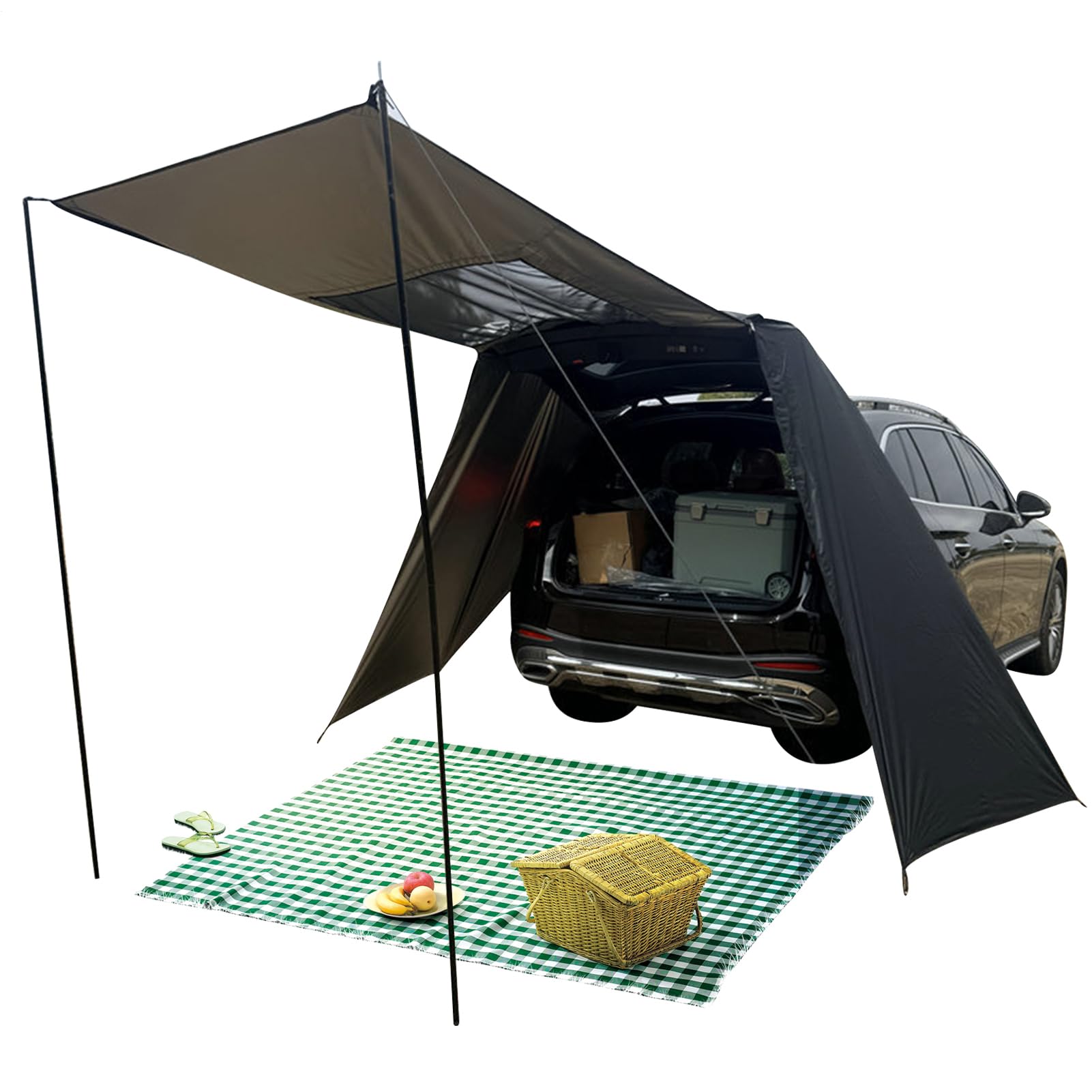 Tente De Camping Pour Voiture – Abri De Hayon Durable, Réglable, Étanche, Résistant Aux UV Et Durable | Extension D'auvent SUV, Accessoire De Véhicule Facile À Installer, Idéal Pour Berline, Camion, A