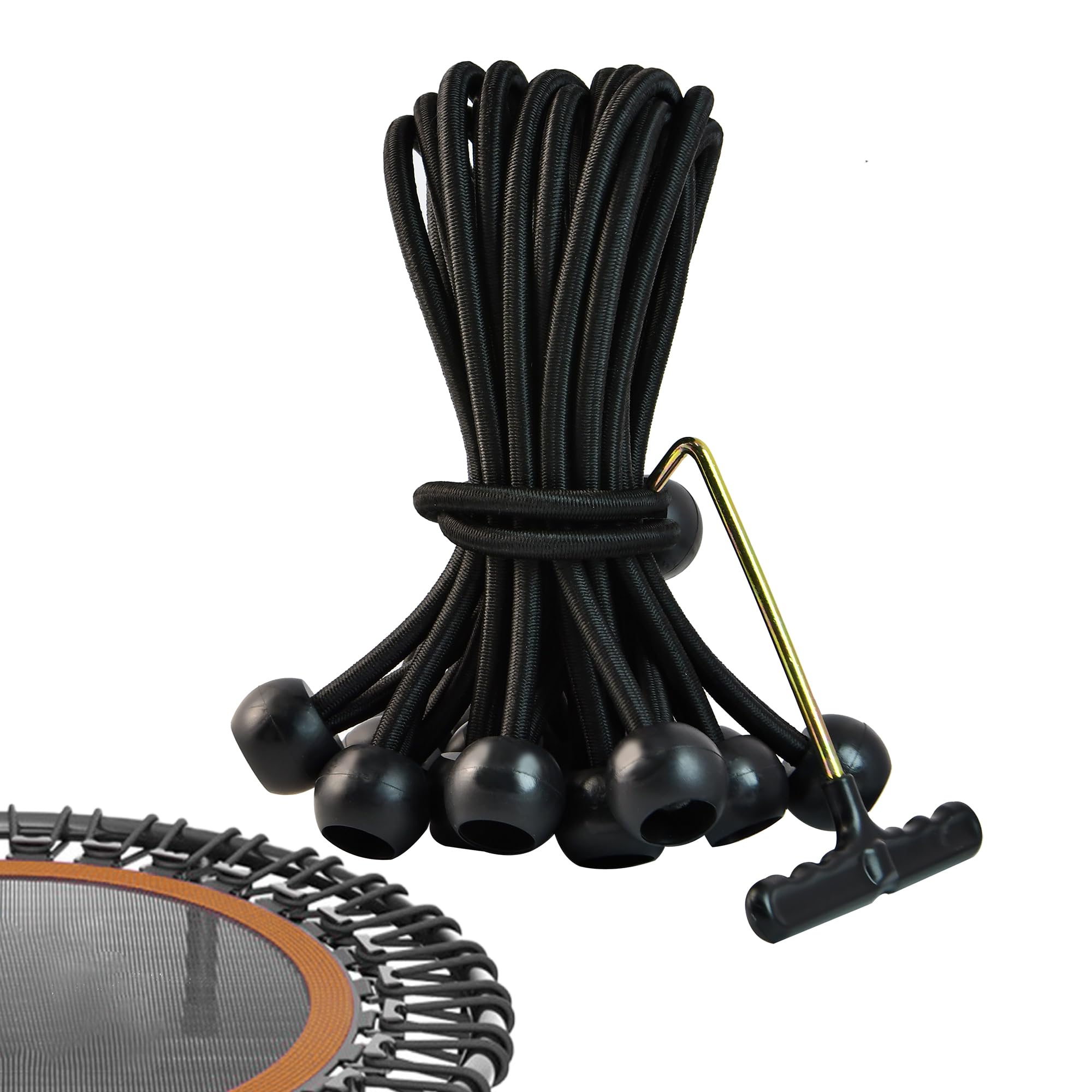Trampoline Ball Bungees Cords, 20 PCS 6.3 Inch Replacement Heavy Duty Bungee Ropes for Fitness Trampoline with Spanning Puller Tool - Max Limit 330 lbs (Bungee Cords with Ball)