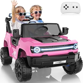 Hikole 24V 2 Seater Ride on Car Toys for Big Kids with Remote Control, XXL Electric Vehicle w/22 Seat, 4WD, Rear Storage, LED Lights, Music, Power Trucks Wheels for Boys Girls, Pink