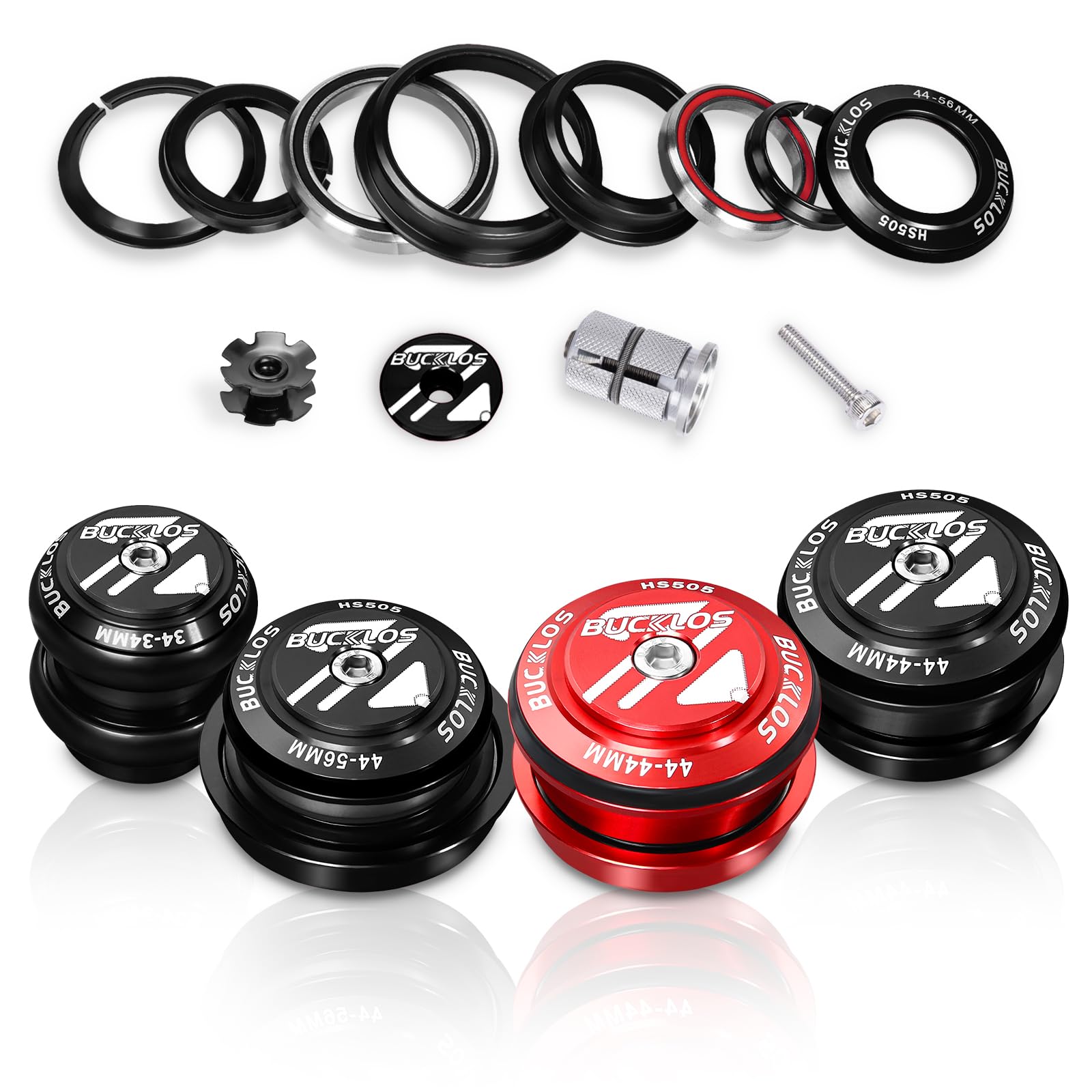 1-1/8 Fahrrad-Steuersatz MTB Gewindefrei 34 44 44-55 44-56 mm, gerades konisches Rohr Mountainbikes Rennrad Doppelt abgedichtete Lager Steuersätze, für Rahmen Gabel-Expander-Stopfen Sternmutter