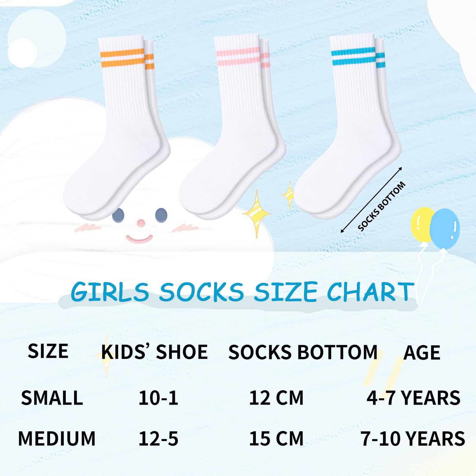 Comfoex 10 pares de calcetines de algodón para niñas, atléticos, a rayas, suaves, casuales, para niños de 4 a 6, 6 a 8, 8 a 10 años