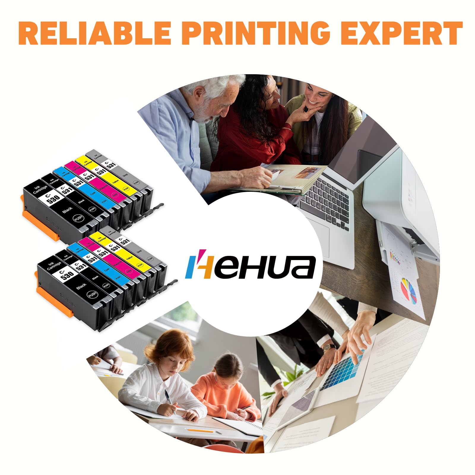 hehua 530 531 XXL TS8750 Cartuchos de Tinta Multipack Compatible para Canon PGI-530 CLI-531 Cartuchos Compatible para Canon PIXMA TS8750 TS8751 Cartuchos de Impresora PGI530 CLI531 (Paquete de 12) — view 7