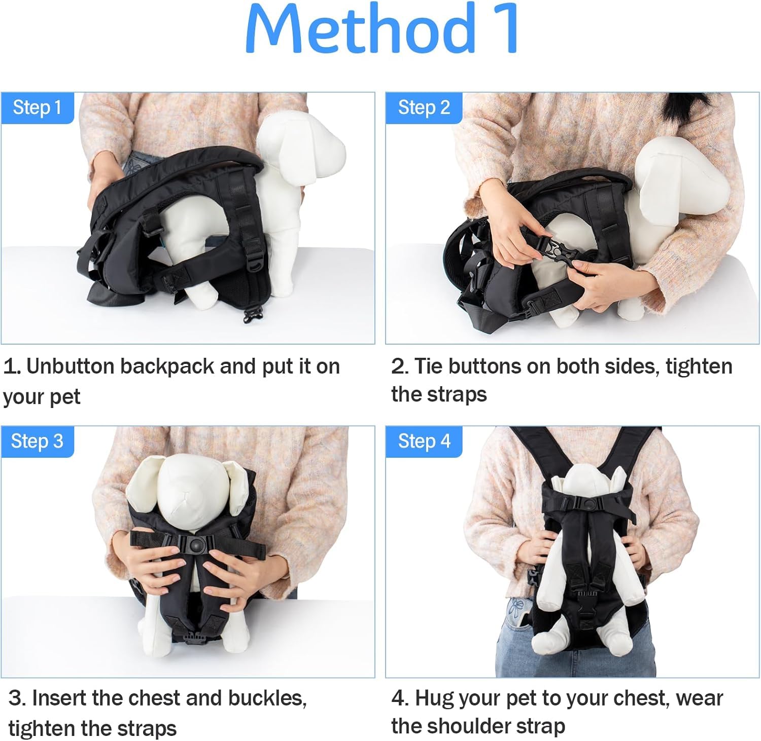A,XL,Hundetransporter für kleine Hunde, Katzenrucksack, Freisprech-Reisetasche für Katzen und Hunde, Haustier-Fronttrage-Rucksack