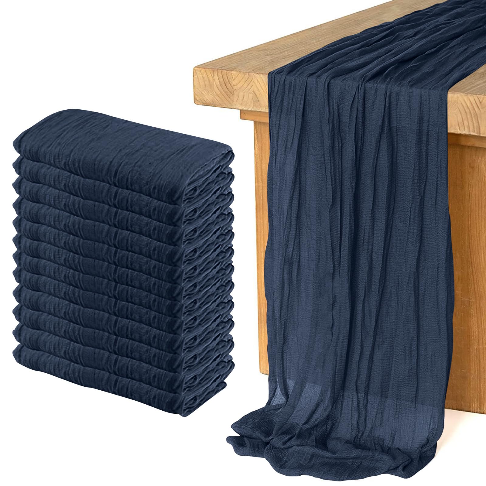 Photo 1 of 12 Pack Cheesecloth Table Runner 10Ft Christmas Gauze Boho Table Runners for Wedding Decor Bridal Shower Decorations Baby Shower Party(35" x 120")(Navy)
