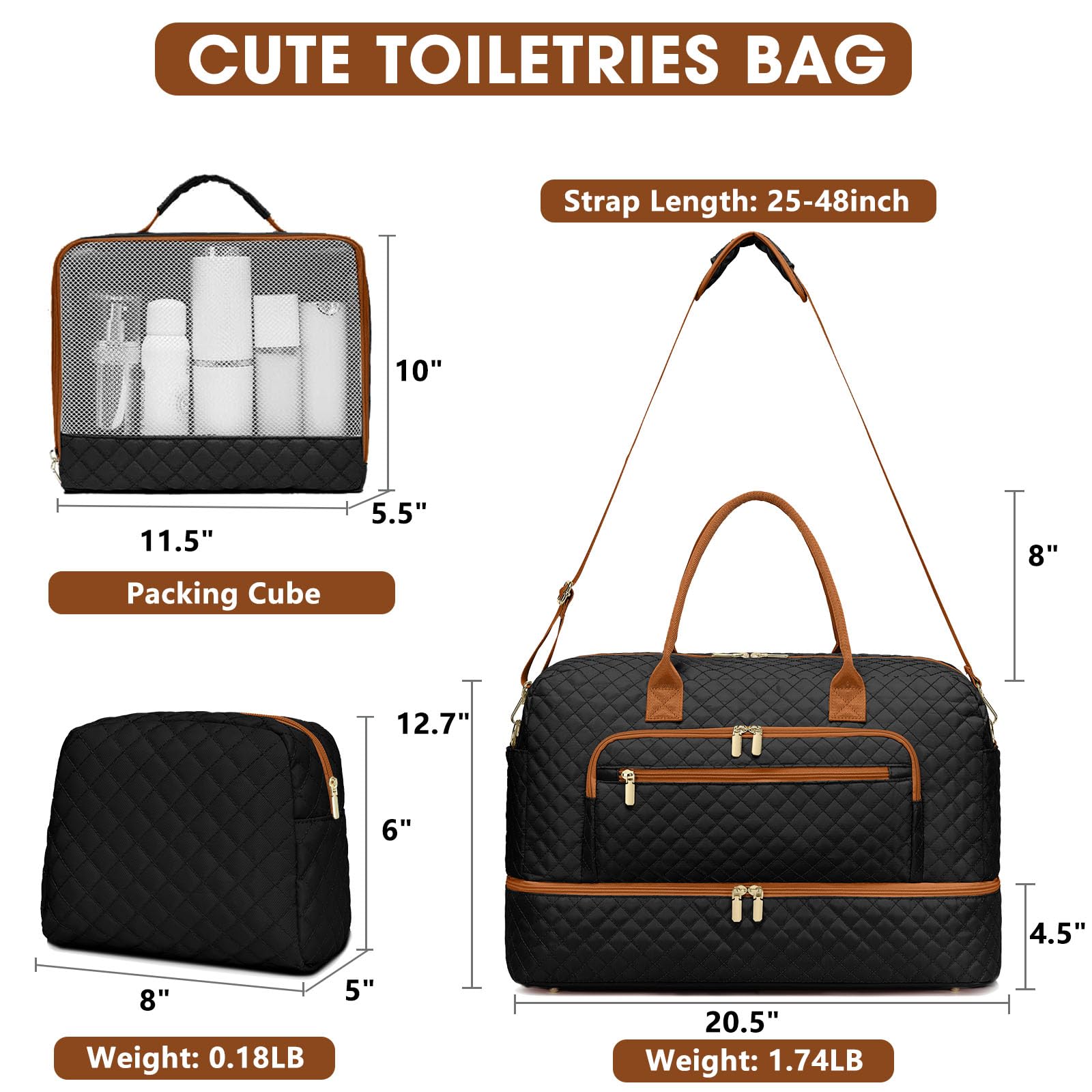 Large Women Travel Duffle Bag, Weekender Bags for Women with Shoe Compartment, Carry on Overnight Bag with Toiletry Bag, Gym Duffel Bag with Wet Pocket, Hospital Bags for Labor and Delivery 3 PCS Set view 3