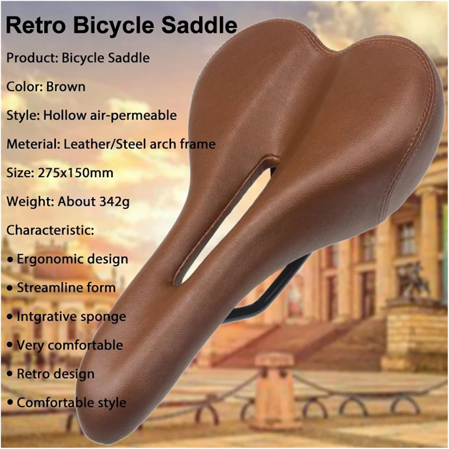 MTB Road Bike Classical Saddle Hollow Vintage Retro Cushion PU Leather Cycling Seat