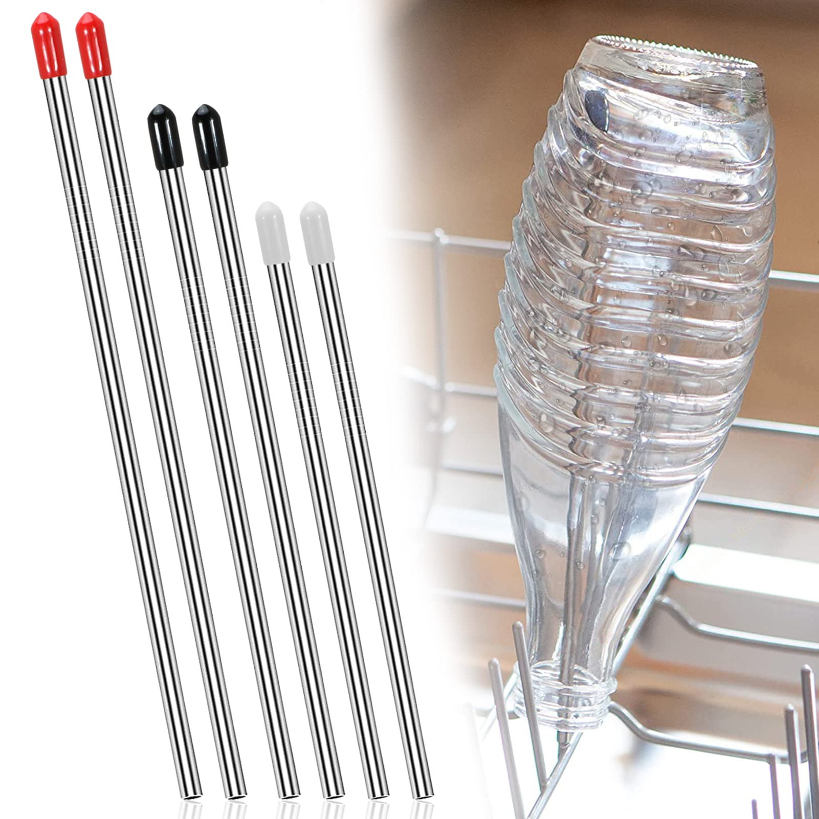 Set of 6 Stainless Steel Glass Holder Insert for Dishwasher - Universal Scratch-Free Bottle Rack Stand for Wine Glass, Beer Mug and Cutlery