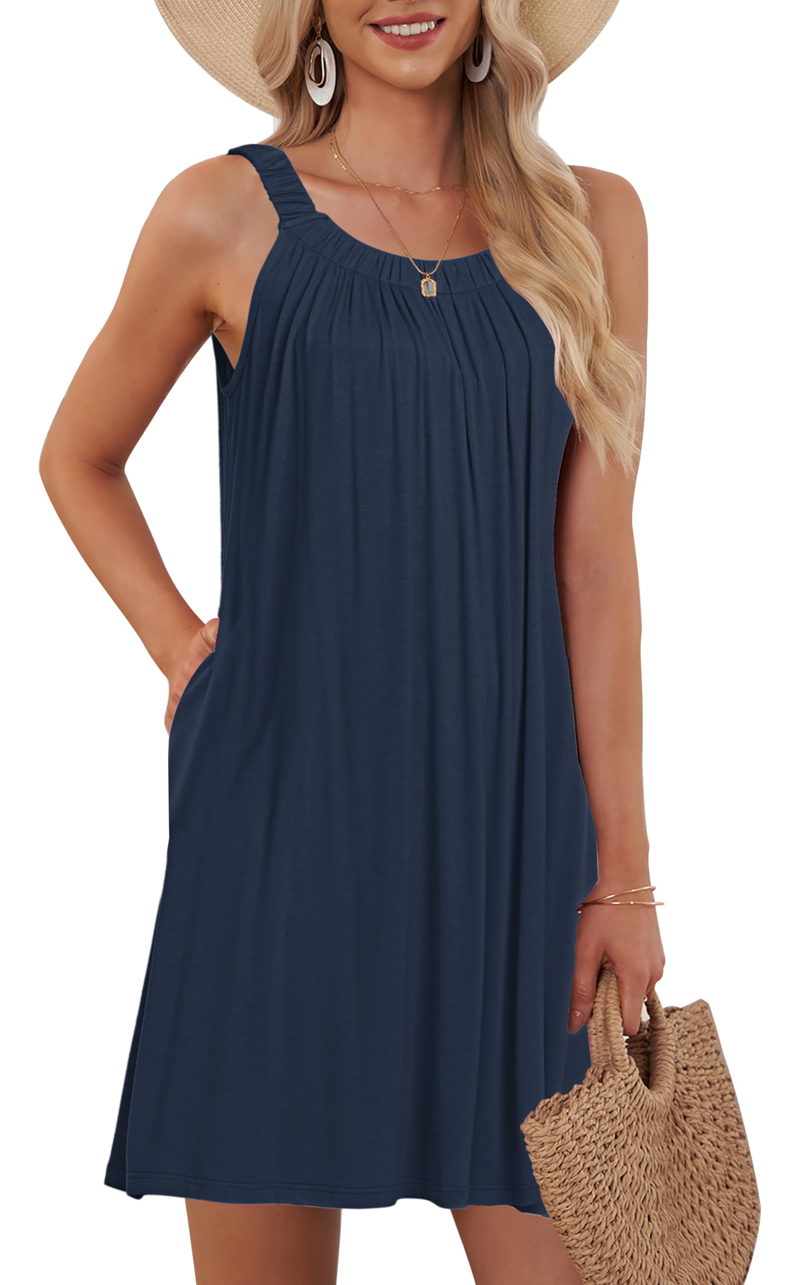 AUSELILY Damen Sommer Tank Kleid Casual Urlaub Kurze Halter Kleider