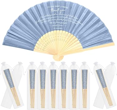 Menkxi 30 Pcs Thank You Fans for Wedding Silk Folding, Haze Blue, Classic