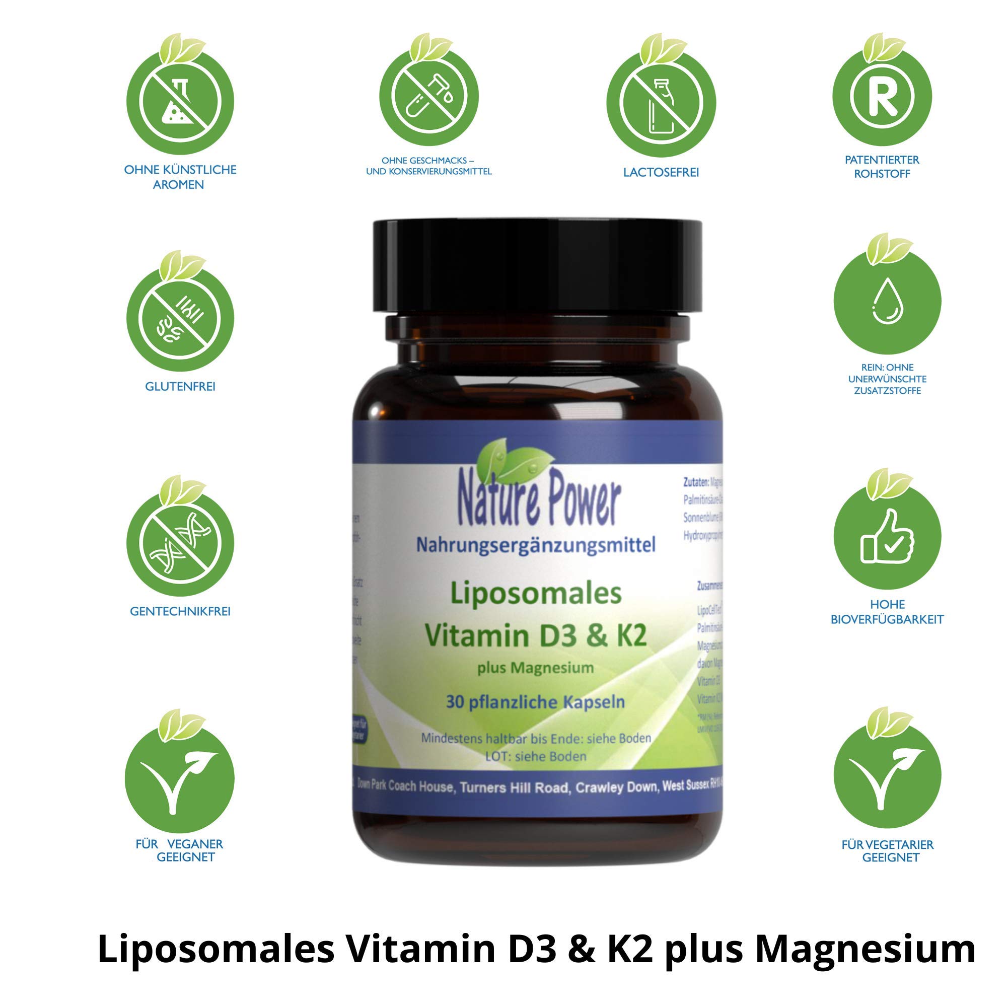 Liposomales Vitamin D3 & K2 plus Magnesium : 4 + 1 Angebot | von Nature Power | 5 x 30 pflanzliche Kapseln