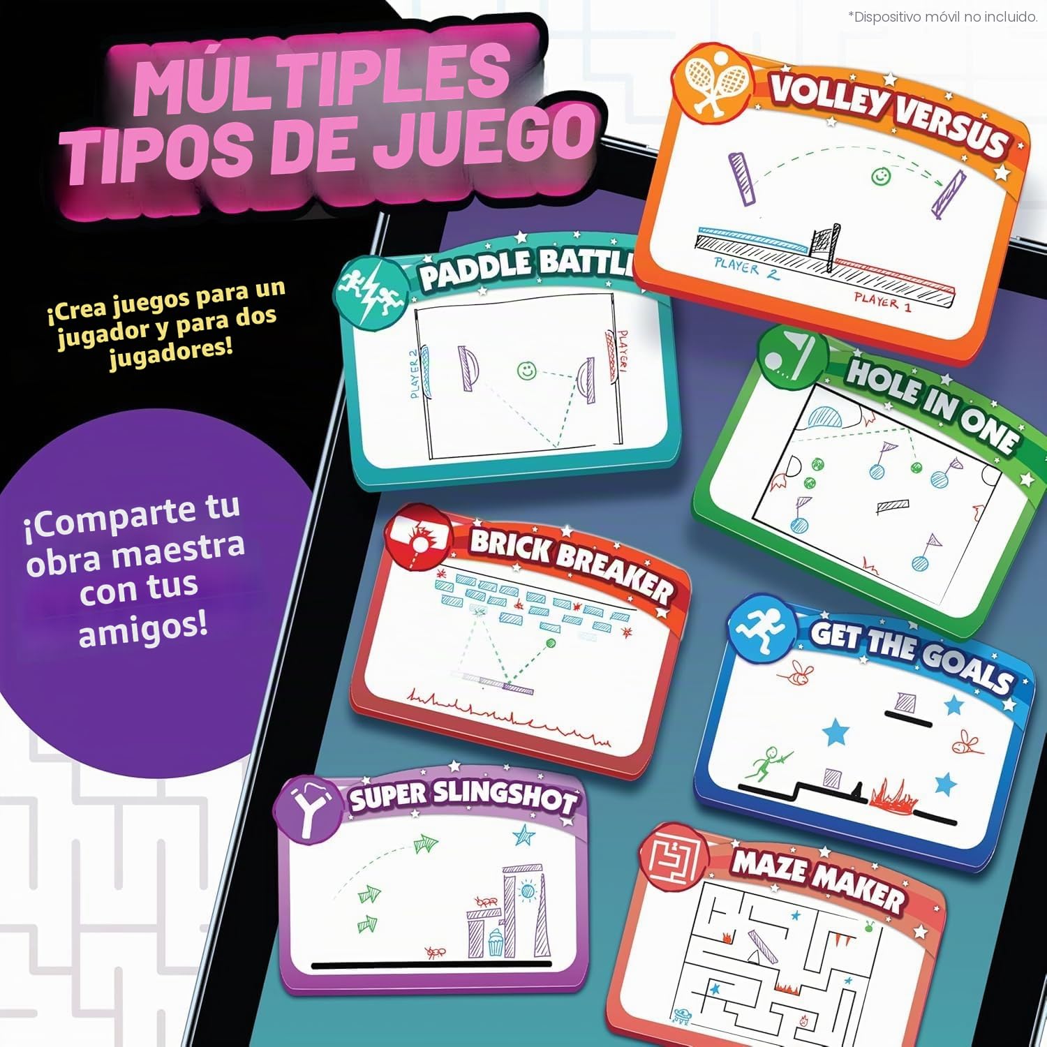 Abacus Brands Pixicade – CREA Tus Propios Videojuegos, Juguete Stem | Sin programación – dibuja, escanea y juega al instante. Incluye 5 rotuladores y libro de diseño de 108 páginas