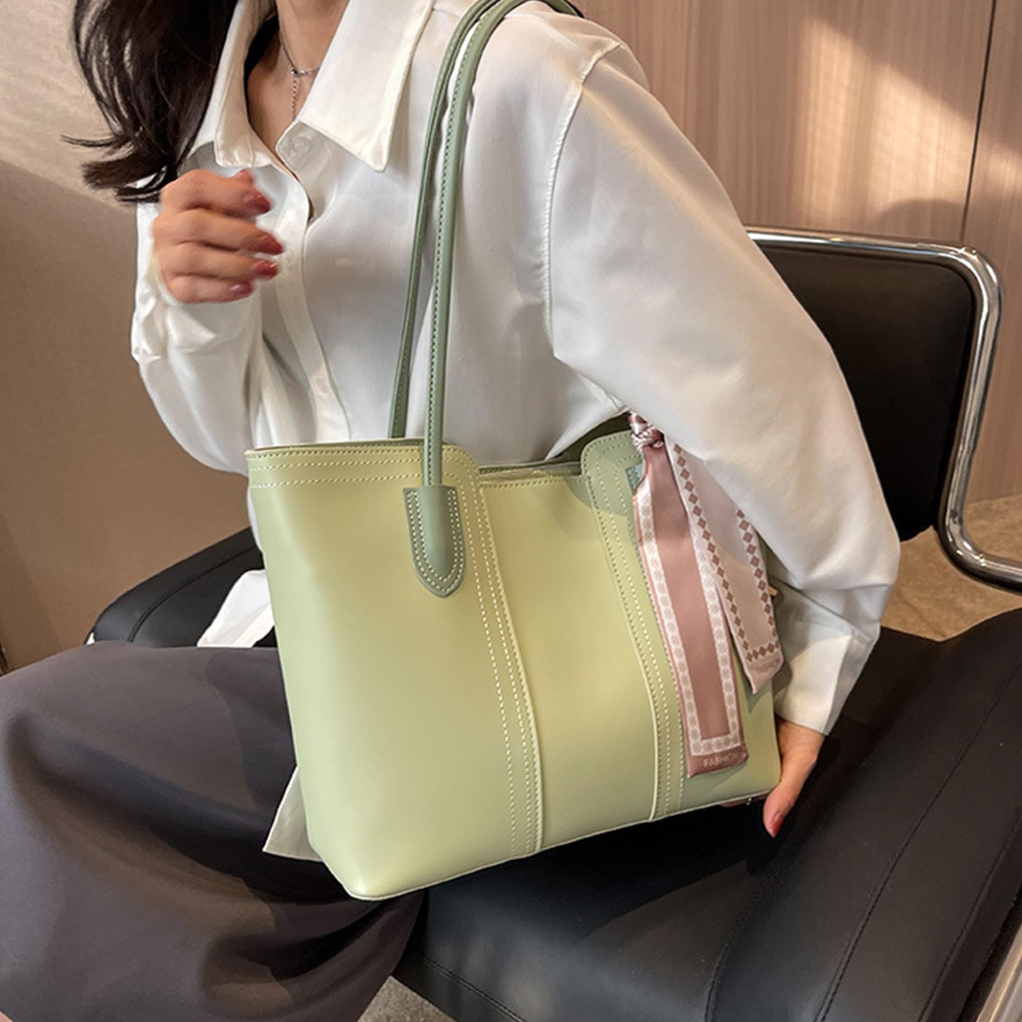 Tote Bag for Women Large Top Handle Satchel PU Leather Purses and Handbags Shoulder Hobo Bags for Travel (Green)