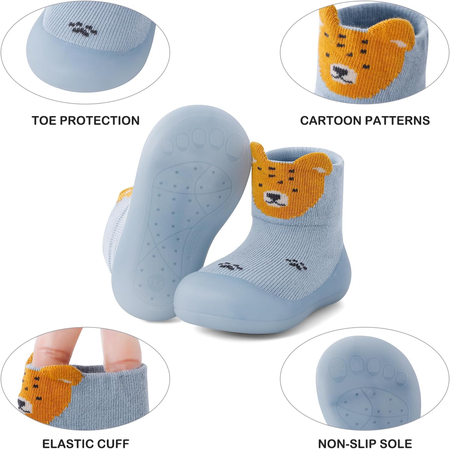 Shoes Socks with Rubber Sole Baby Boy Girl Shoes First Steps Non-Slip image 3