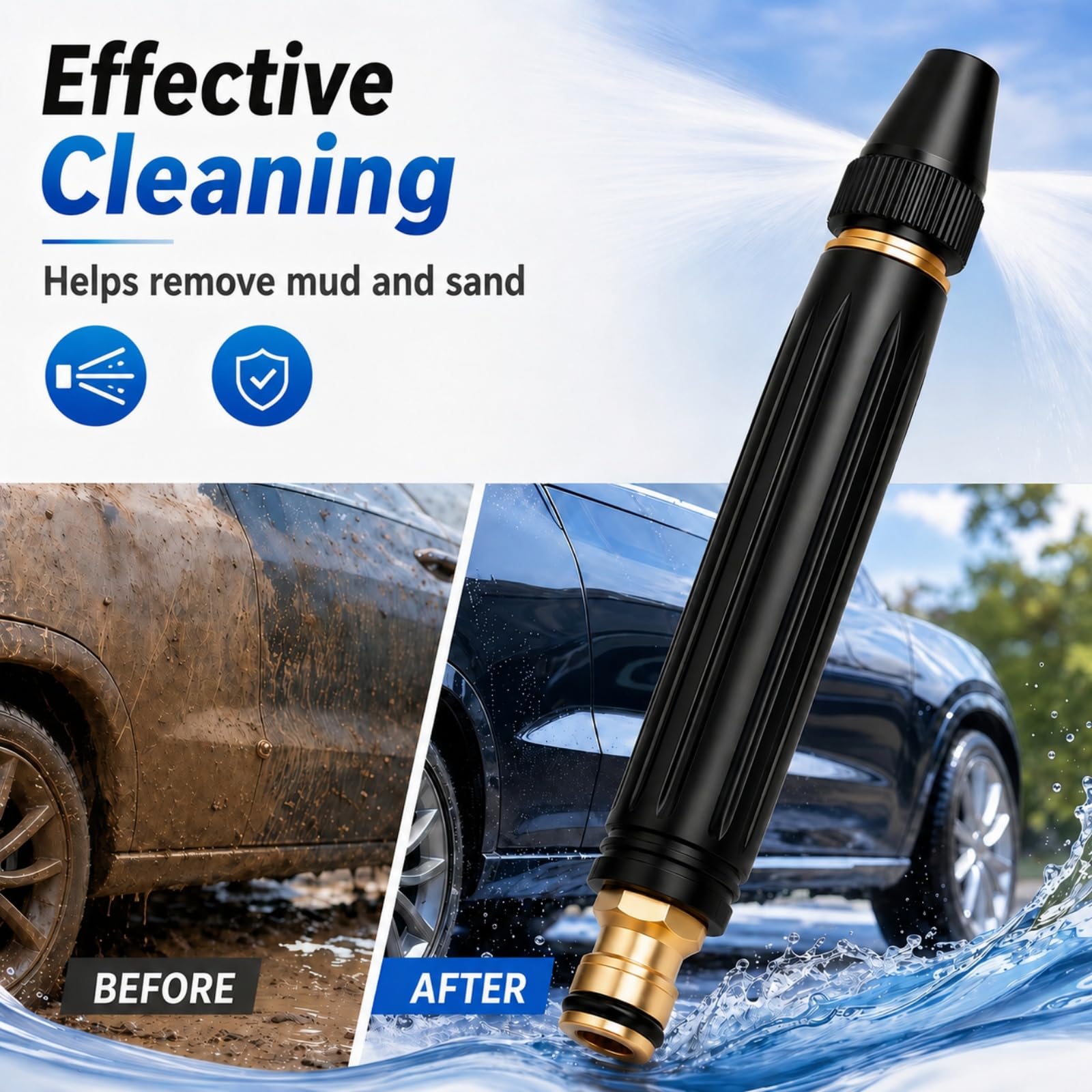 3 Spray Home High-Pressure Car Wash Water Nozzle, Efficient Garden Hose Pressure Booster and High Pressure Water Nozzle, Reliable Car Wash Spray Nozzle for Outdoor Tasks (C)
