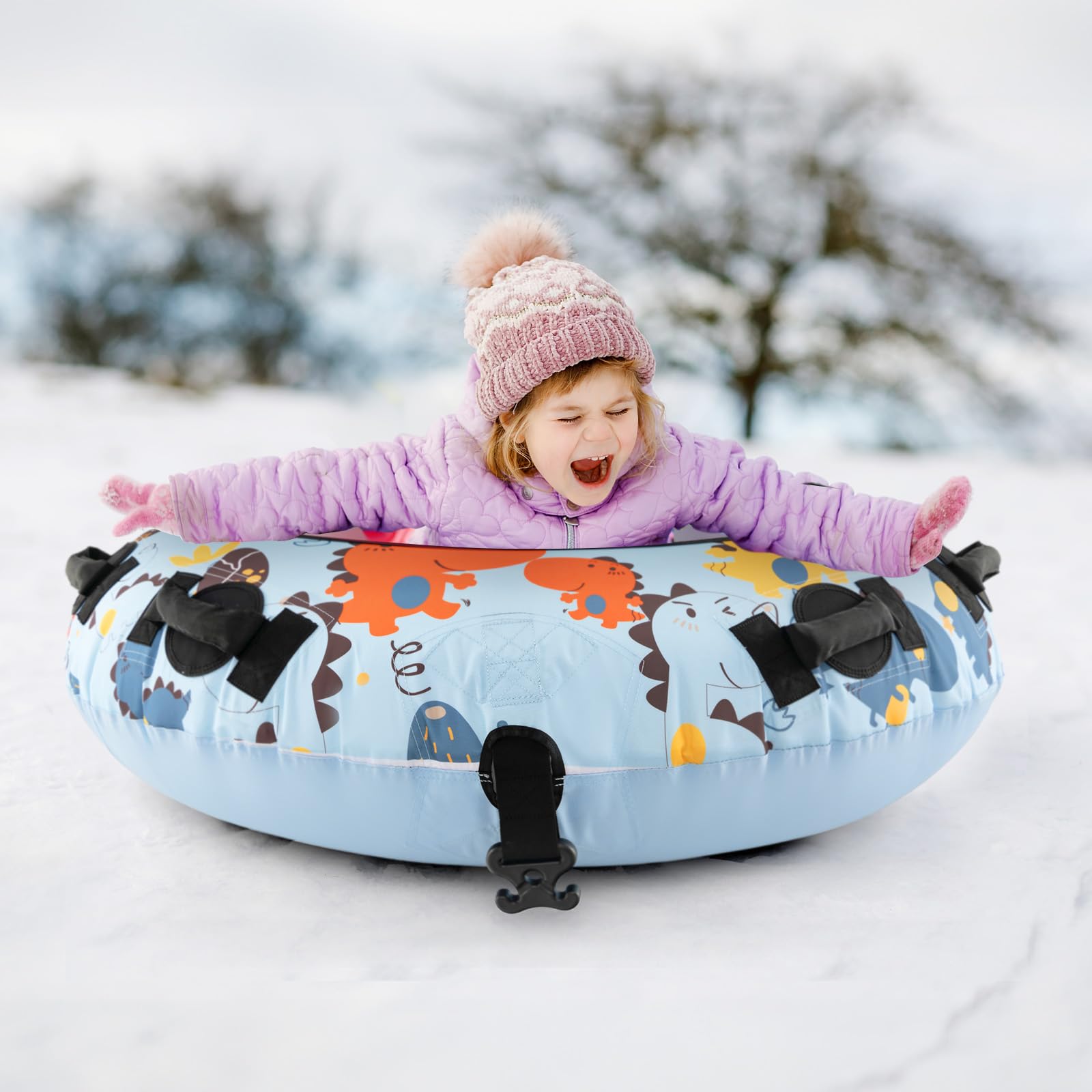 GYMAX Luge Bouée Gonflable, Tube de Neige avec Matériau Résistant en PVC | Crochet de Remorquage & Sac de Drainage & Poignée pratique, pour Enfants/Adultes