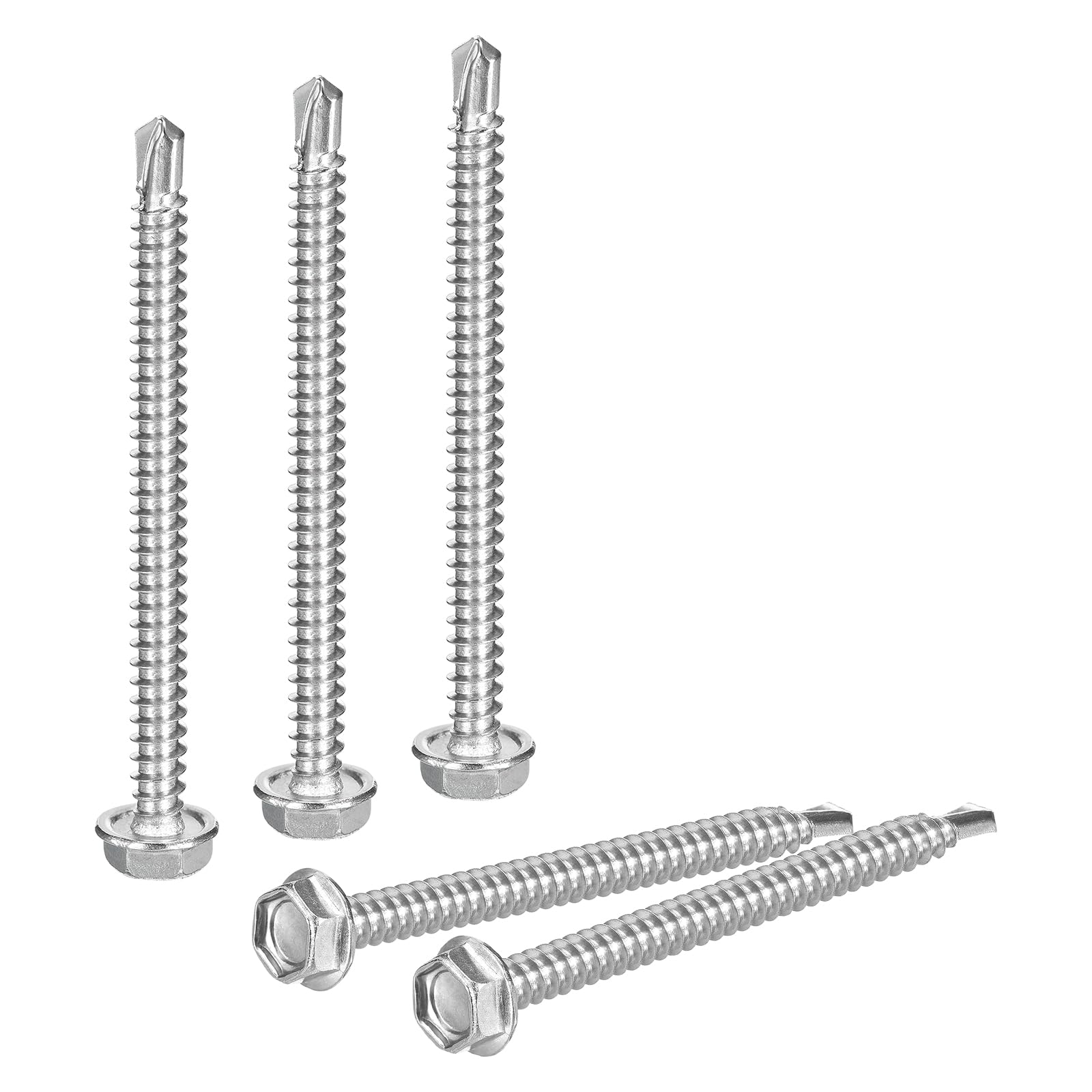uxcell 100 viti autofilettanti in acciaio inox 410, 10 x 3 viti autofilettanti per metallo, testa esagonale a rondella in lamiera