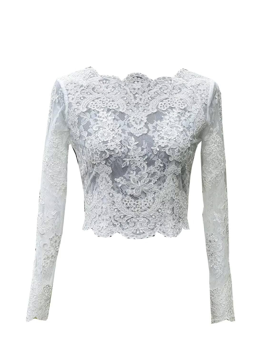 Sheer Lace Embroidery Wedding Bolero Shawl for Bride Long Sleeves Applique 2026
