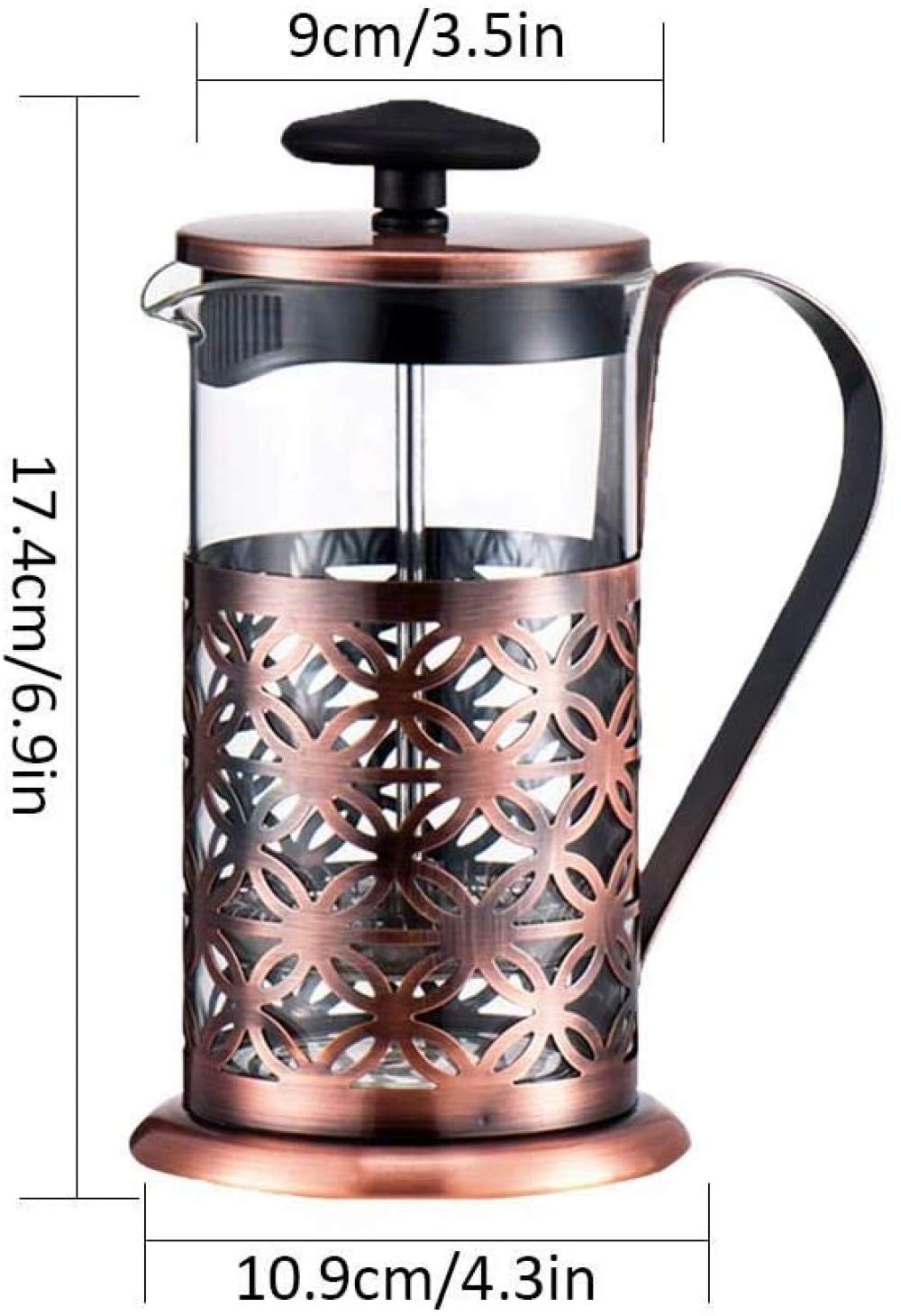 zaizai Olla de Prensa de café de Prensa Francesa Olla de Prensa Francesa, Estructura de Acero Inoxidable y Vidrio de borosilicato Resistente al Calor, 600 ml