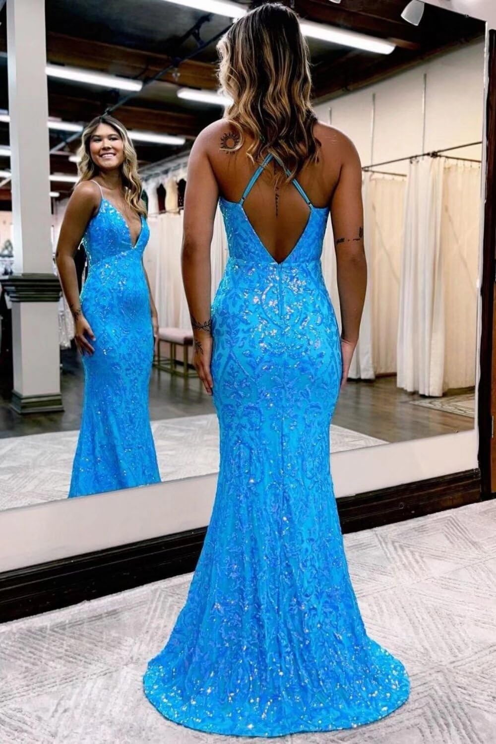Sequin Prom Dresses 2025 Sparkly Spaghetti Straps Mermaid V Neck Long Formal Evening Party Gowns
