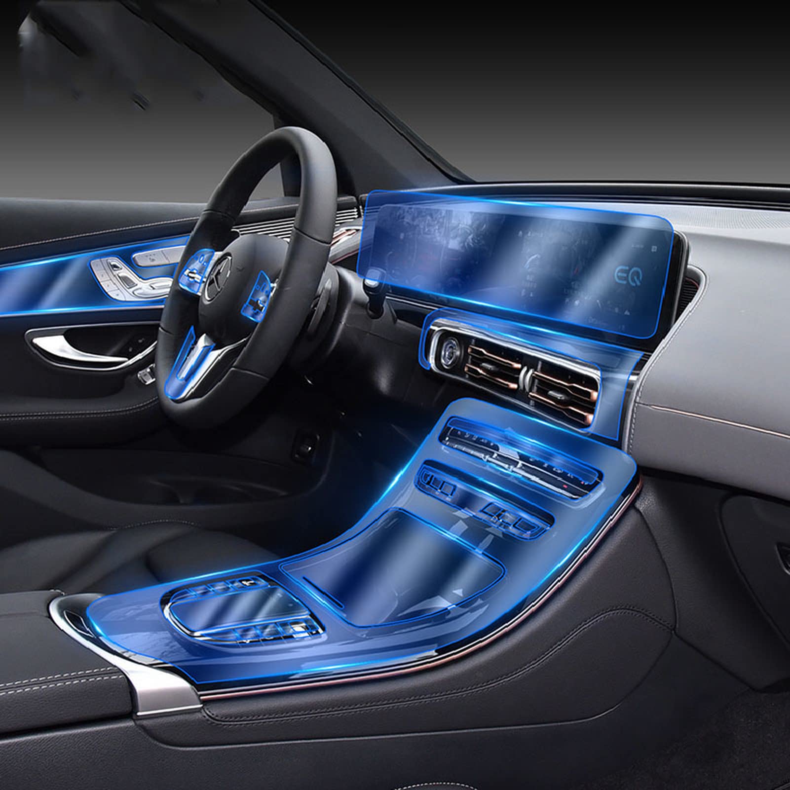 NQNFWCRJCar Interieur Middenconsole Transparant/Mat TPU Beschermfolie PPF Anti-kras Reparatiefolie, Voor Mercedes Benz EQE 2022-2023