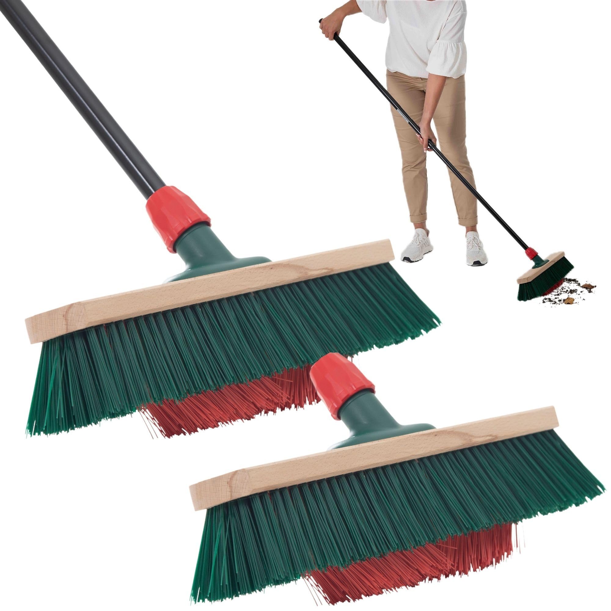 Novaliv 2X Gartenbesen 40 cm mit Stiel V-Borsten Elaston Borsten Besen draußen Straßenbesen mit Stiel Harte Borsten Terassenbesen Hofbesen Stallbesen Kehrbesen Industriebesen Outdoor Broom