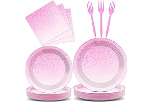 96 Piece Gradient Ombre Pink Birthday Party Supplies Set for 24 Guests