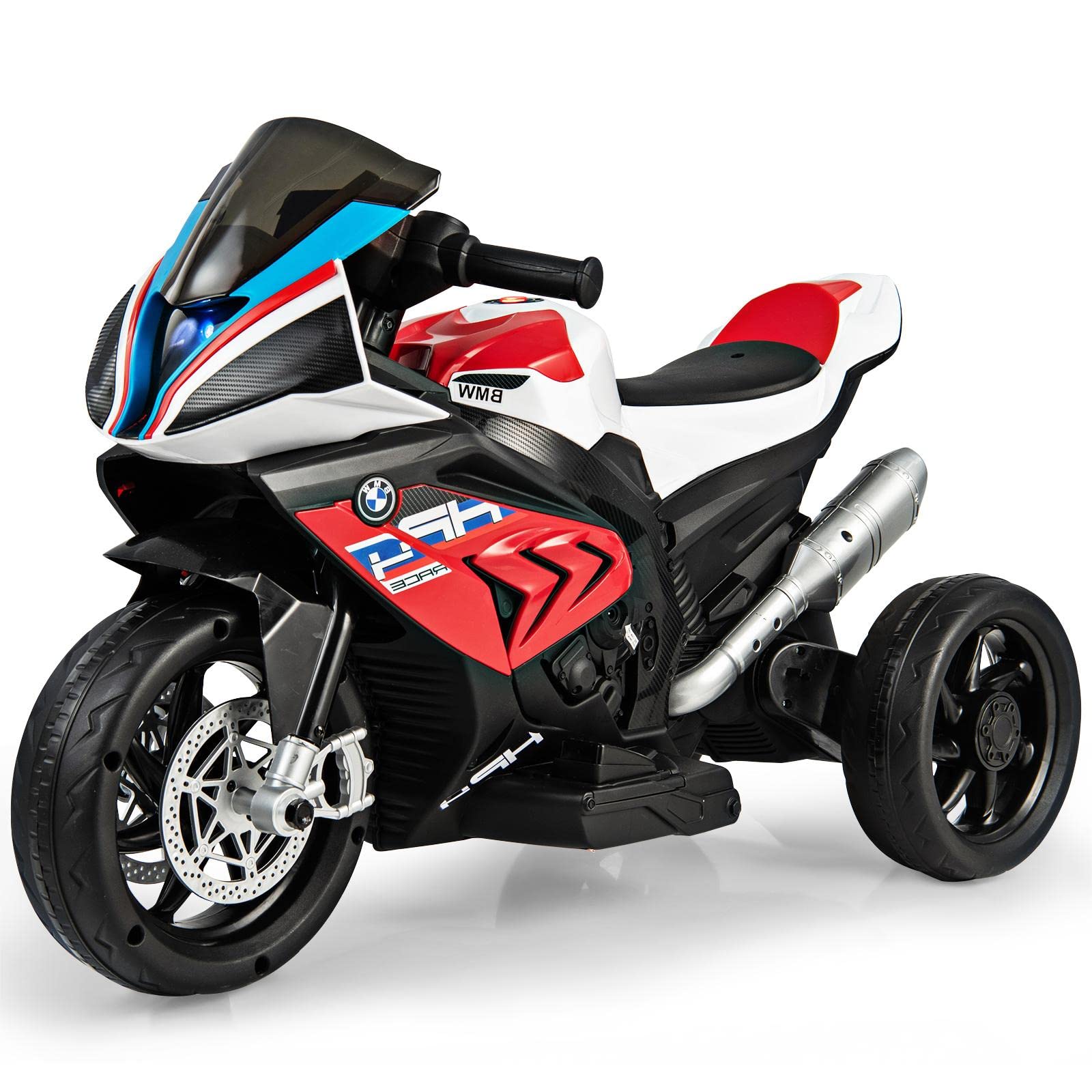 DREAMADE Moto Électrique pour Enfants avec Pédale, à Pousser, Siège Confortable, Port USB/AUX, 3 Roues, Vitesse 3 KM/H, Charge Max 30 KG, pour 3-8 Ans (Rouge)